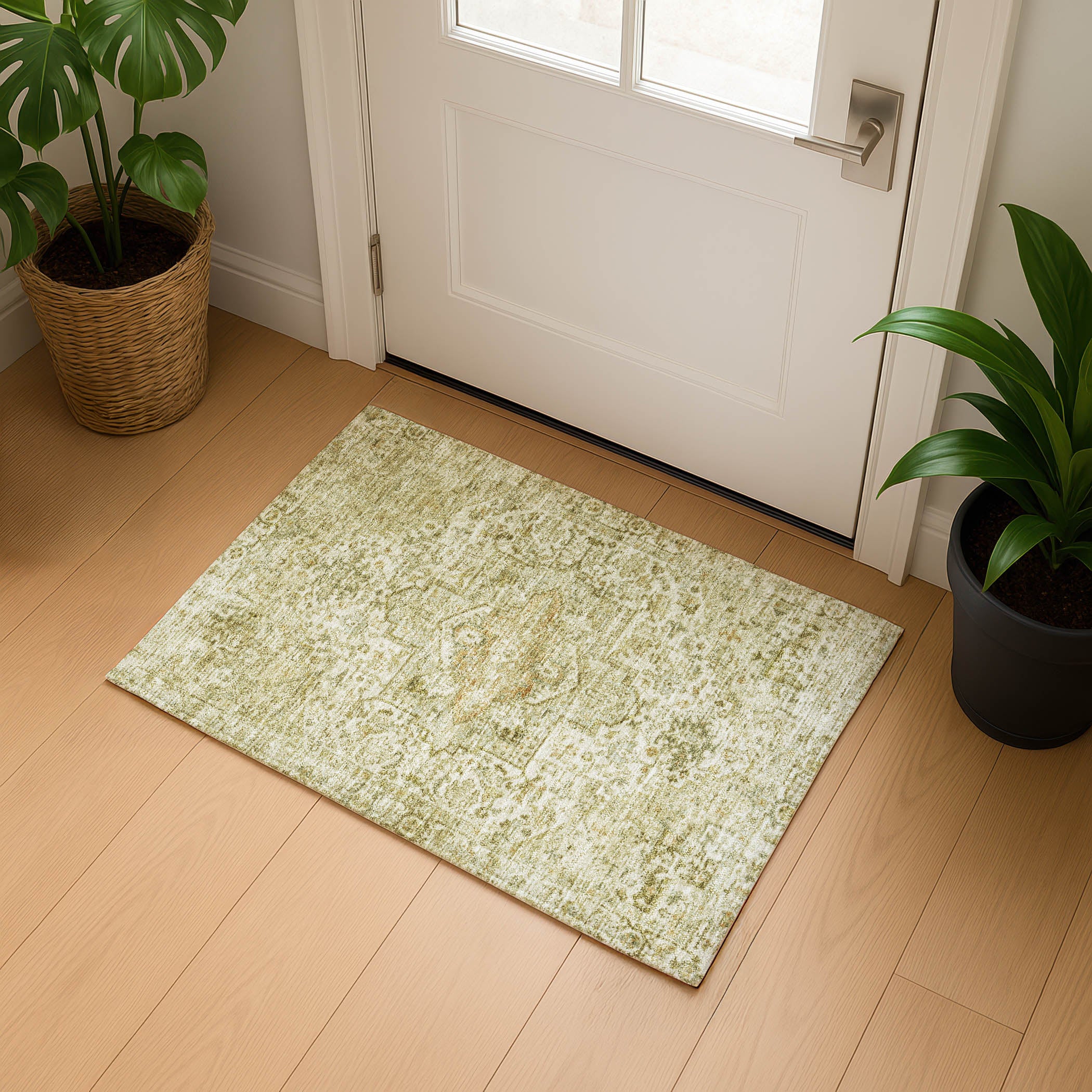 Split Machine Washable Traditional Beige Brown Rug 1'8" x 2'6" #shape_Rectangle