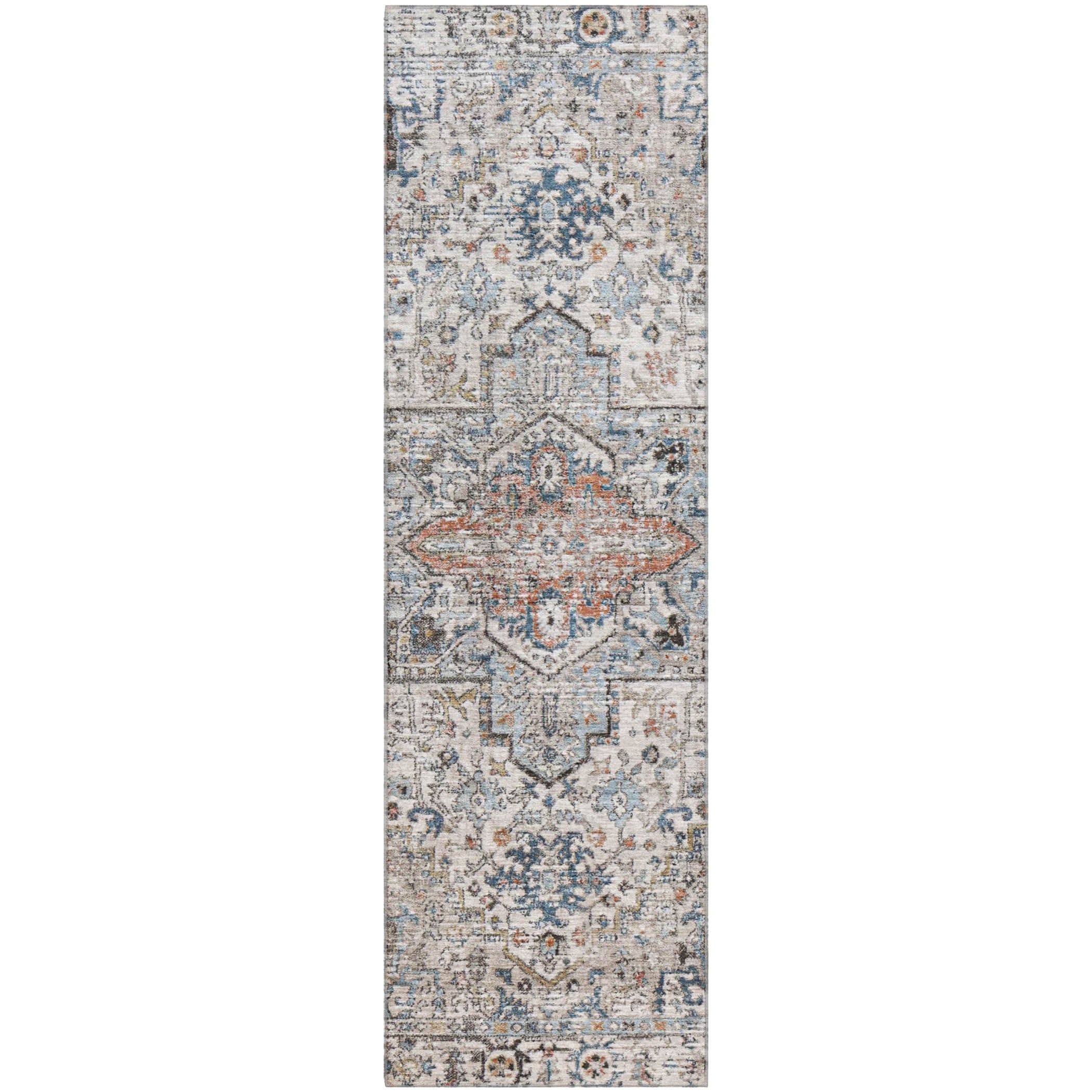 Split Machine Washable Traditional Ivory Rug 2'3" x 7'6" #shape_Runner