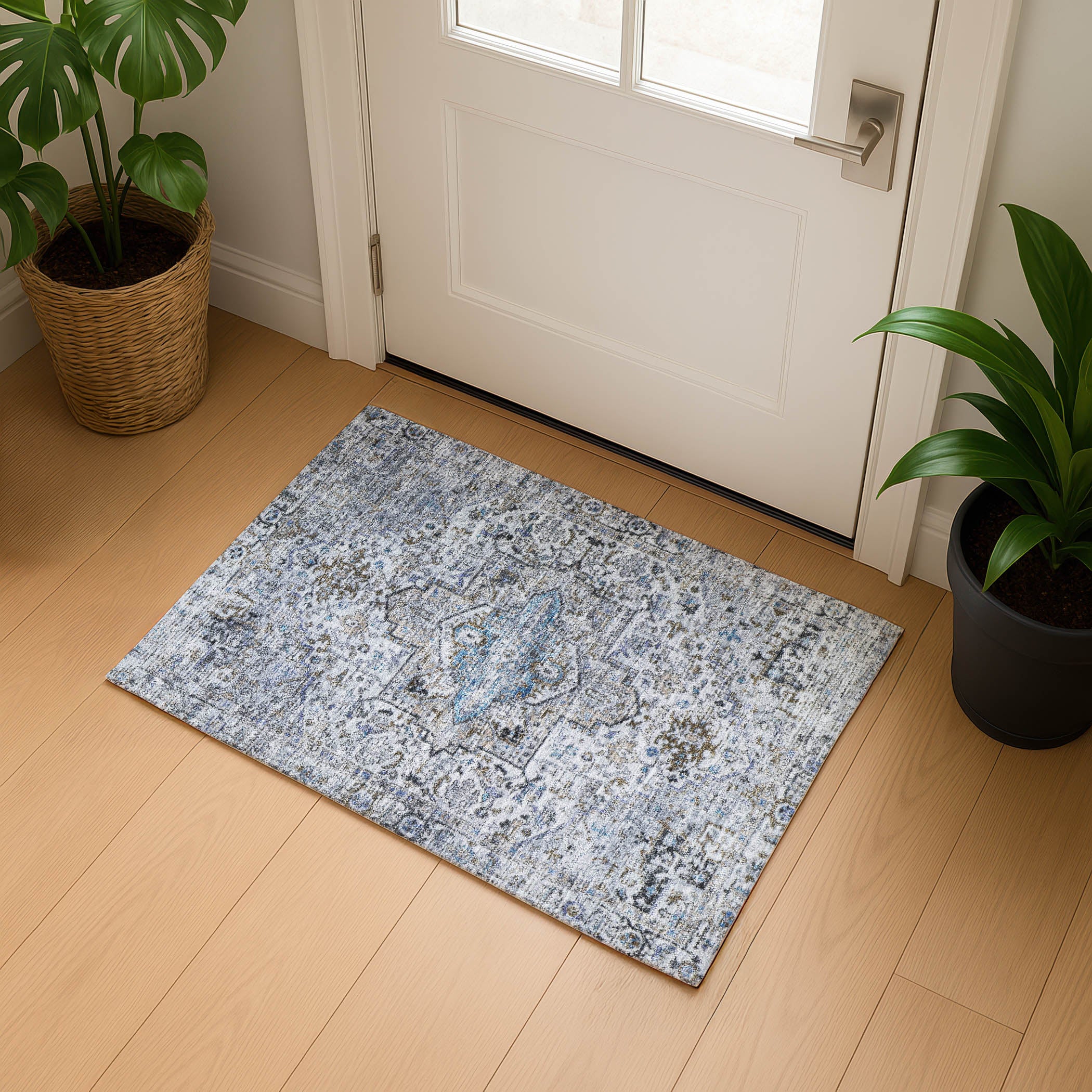 Split Machine Washable Traditional Linen Ivory Rug 1'8" x 2'6" #shape_Rectangle