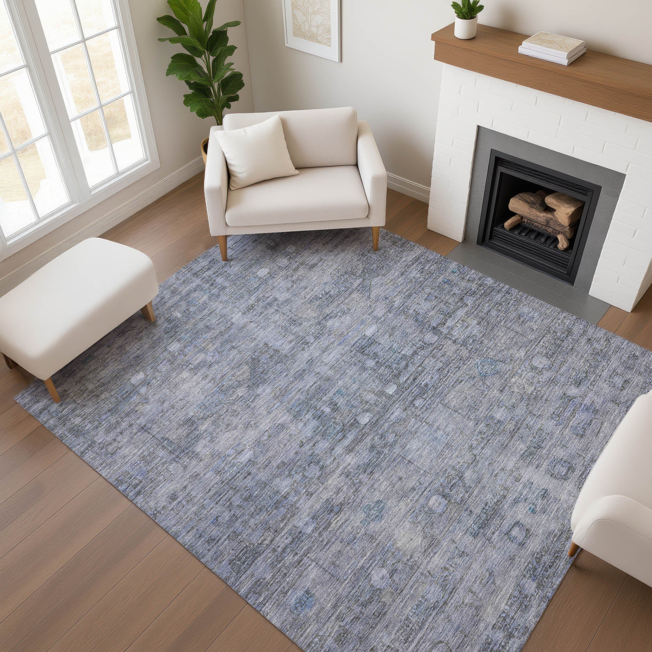 Ghent Machine Washable Transitional Blue Rug 2'6" x 3'10" #shape_Rectangle