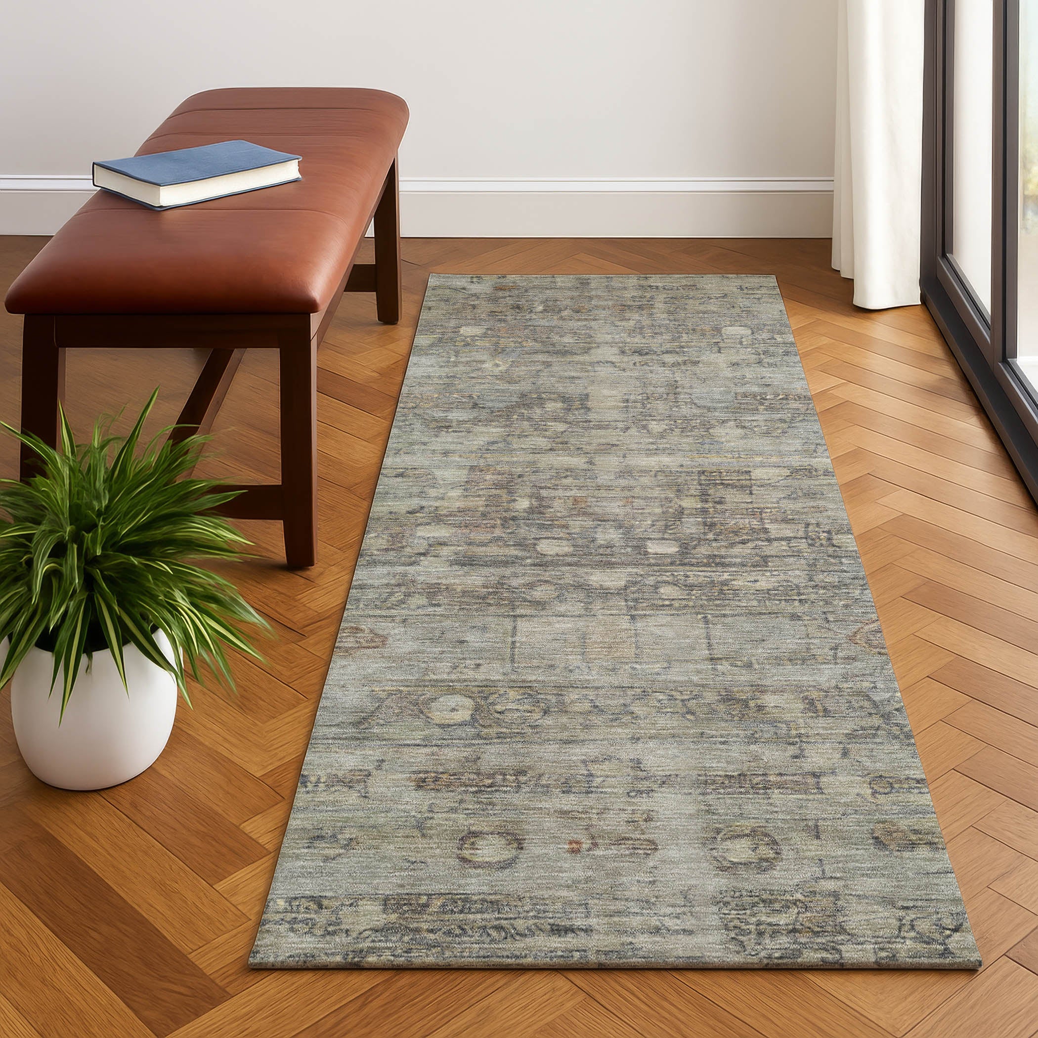 Ghent Machine Washable Transitional Taupe Brown Rug 2'3" x 7'6" #shape_Runner