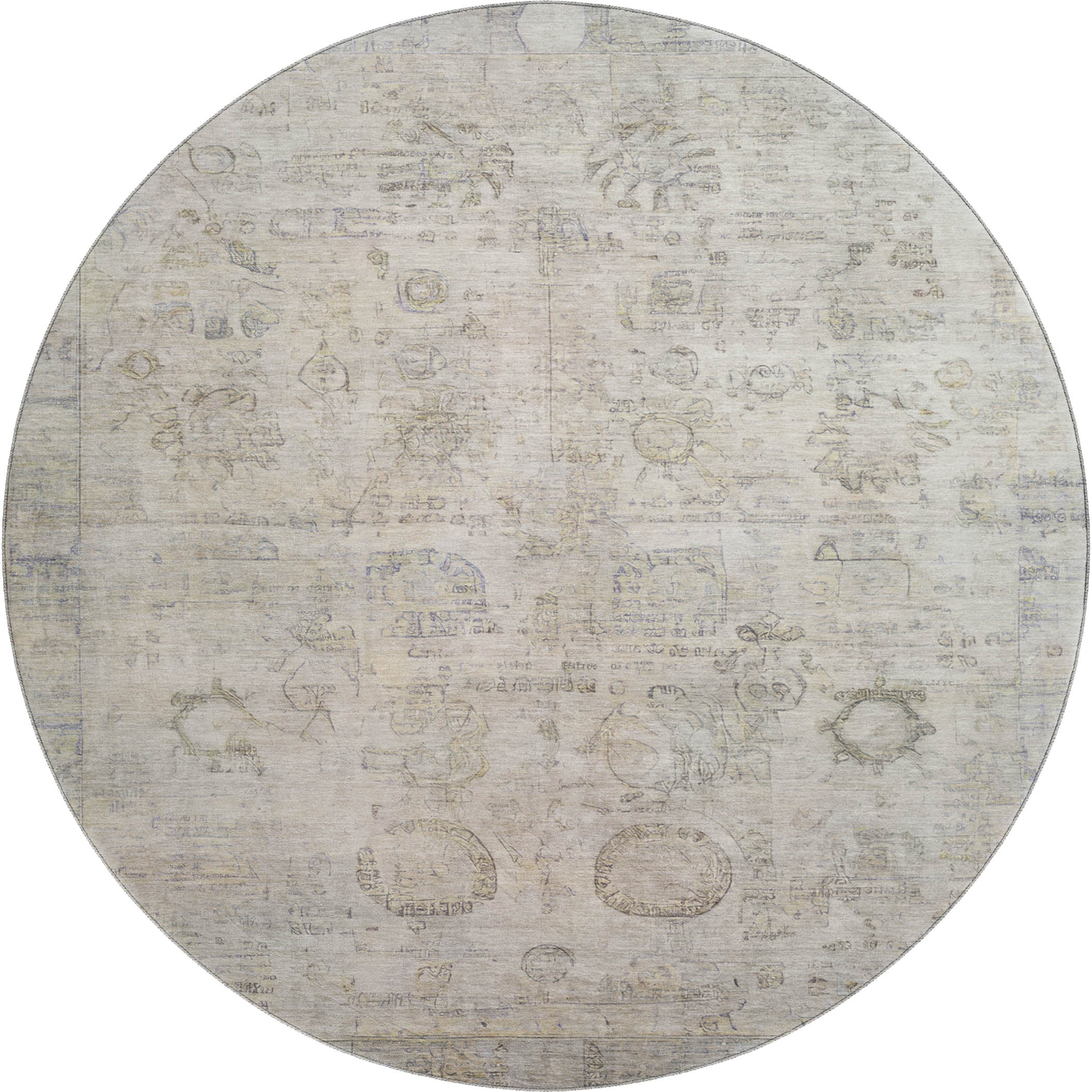 Santorini Machine Washable Transitional Linen Ivory Rug 8' x 8' #shape_Round