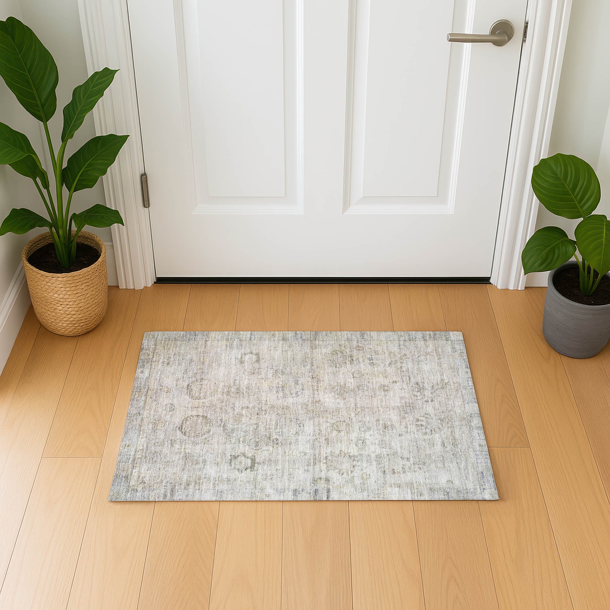 Santorini Machine Washable Transitional Linen Ivory Rug 1'8" x 2'6" #shape_Rectangle