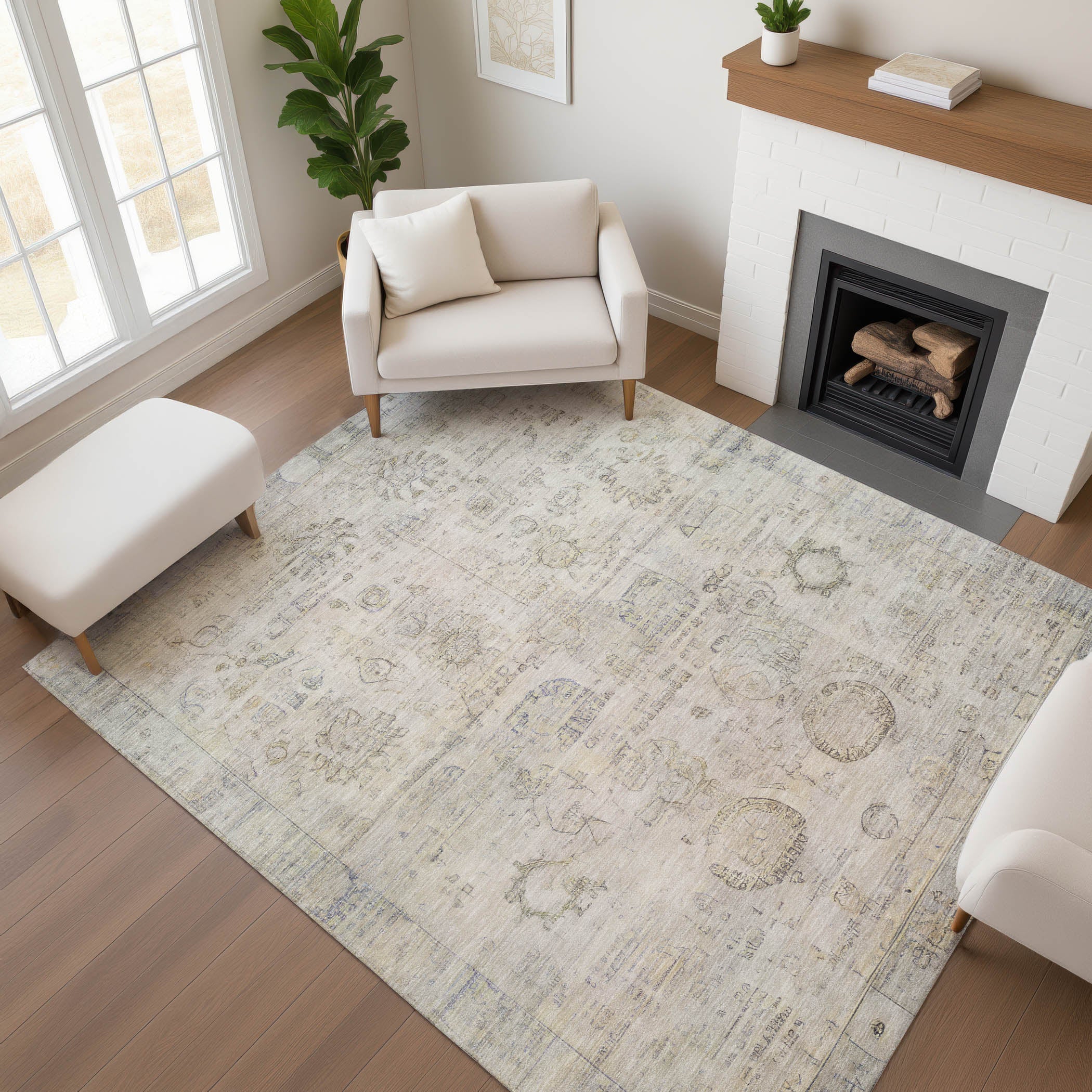 Santorini Machine Washable Transitional Linen Ivory Rug 2'6" x 3'10" #shape_Rectangle