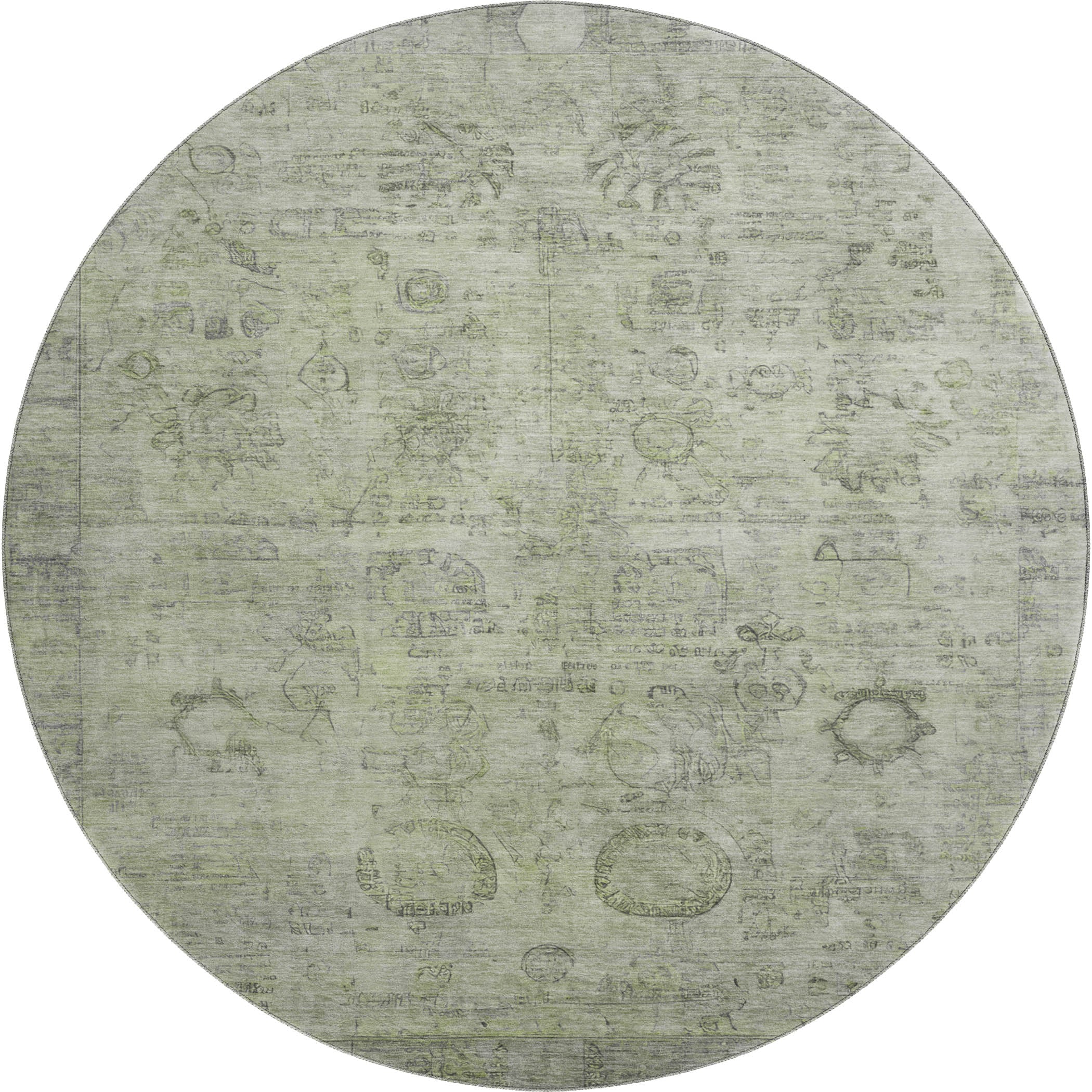 Santorini Machine Washable Transitional Sage Green Rug 8' x 8' #shape_Round