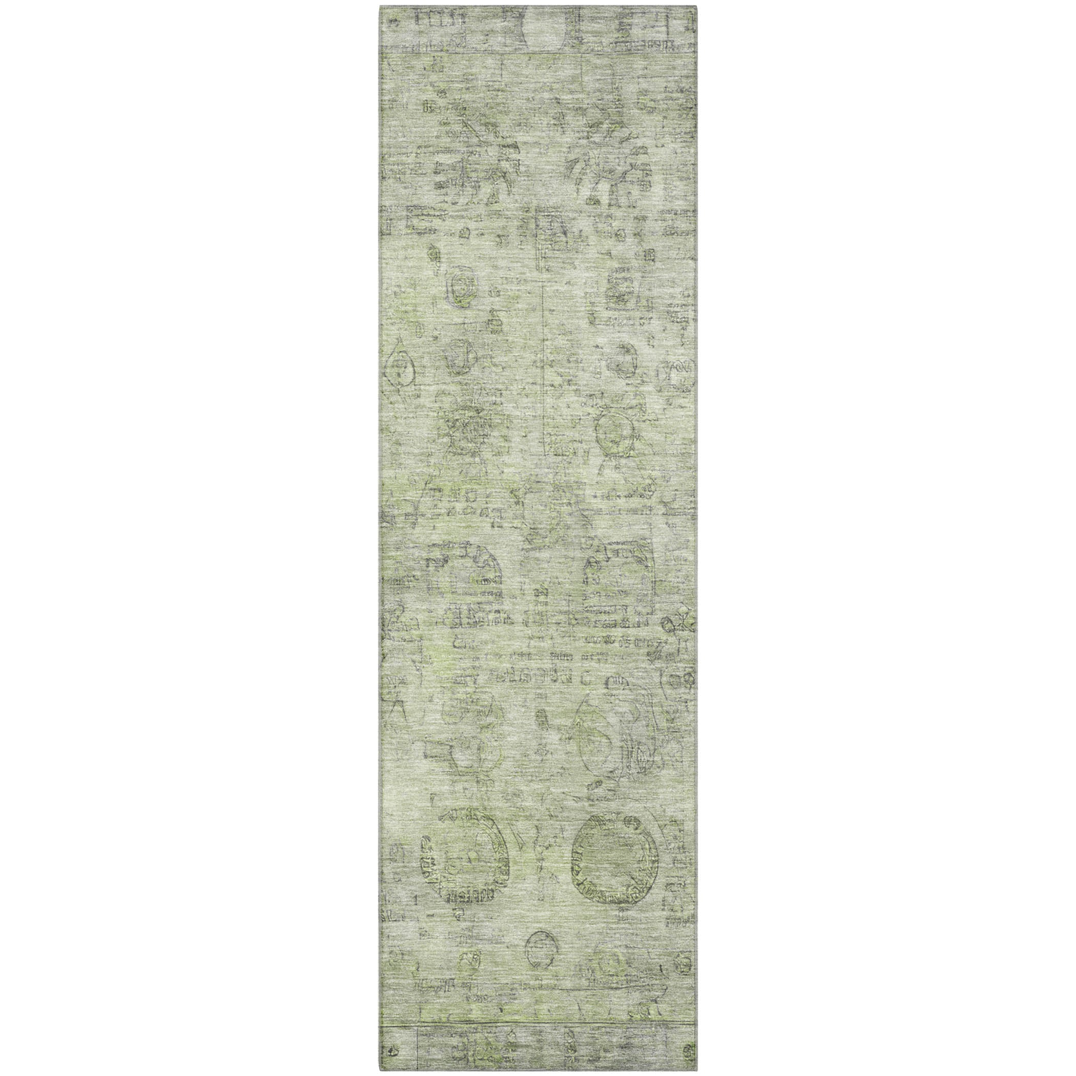 Santorini Machine Washable Transitional Sage Green Rug 2'3" x 7'6" #shape_Runner