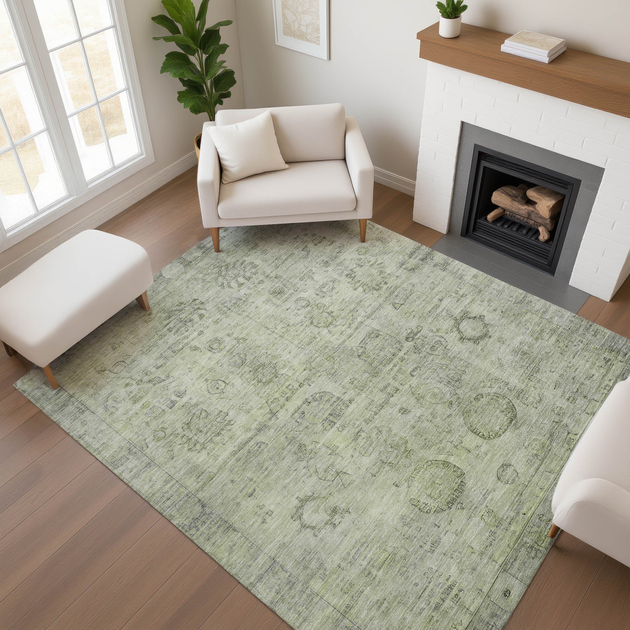 Santorini Machine Washable Transitional Sage Green Rug 2'6" x 3'10" #shape_Rectangle