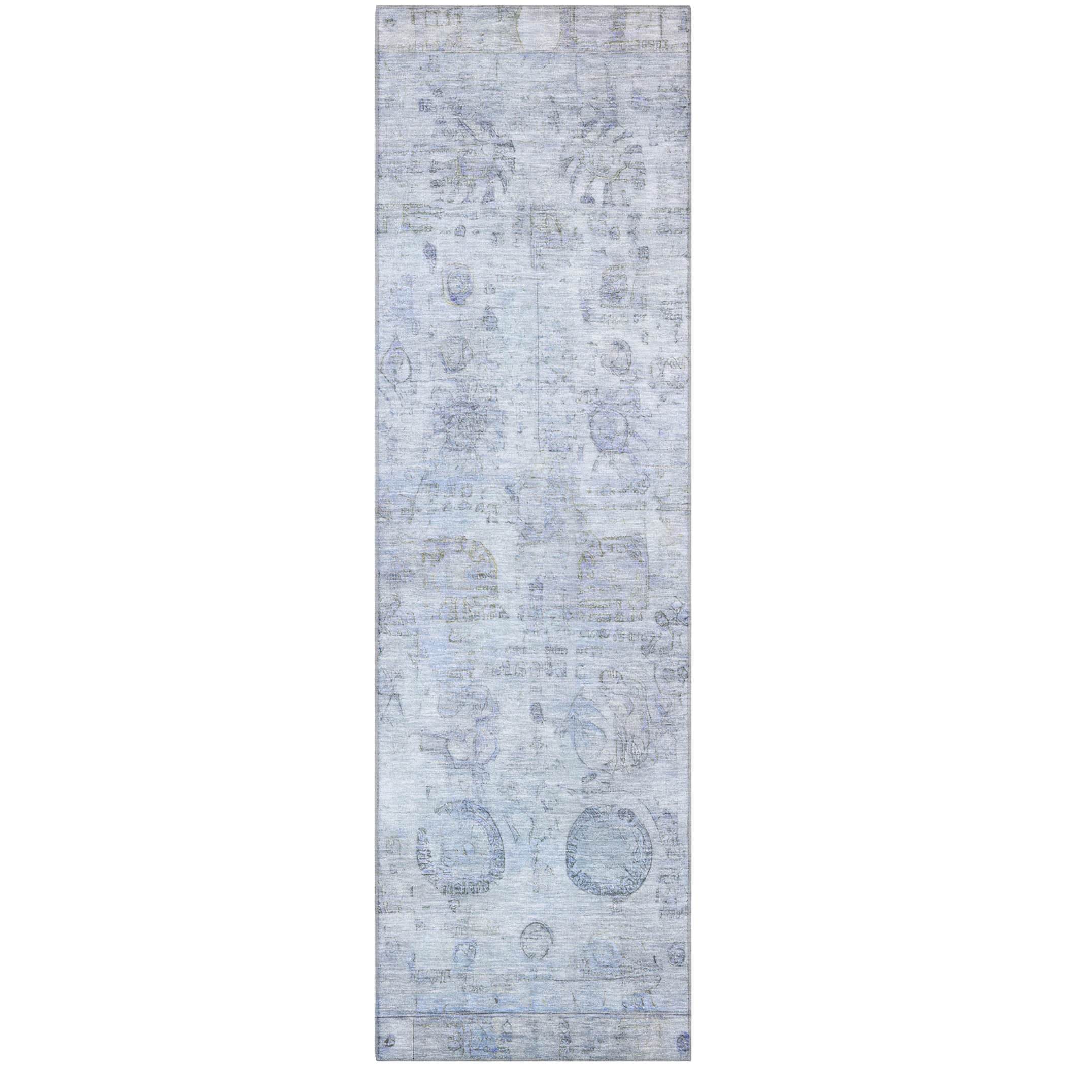 Santorini Machine Washable Transitional Sky Blue Rug 2'3" x 7'6" #shape_Runner