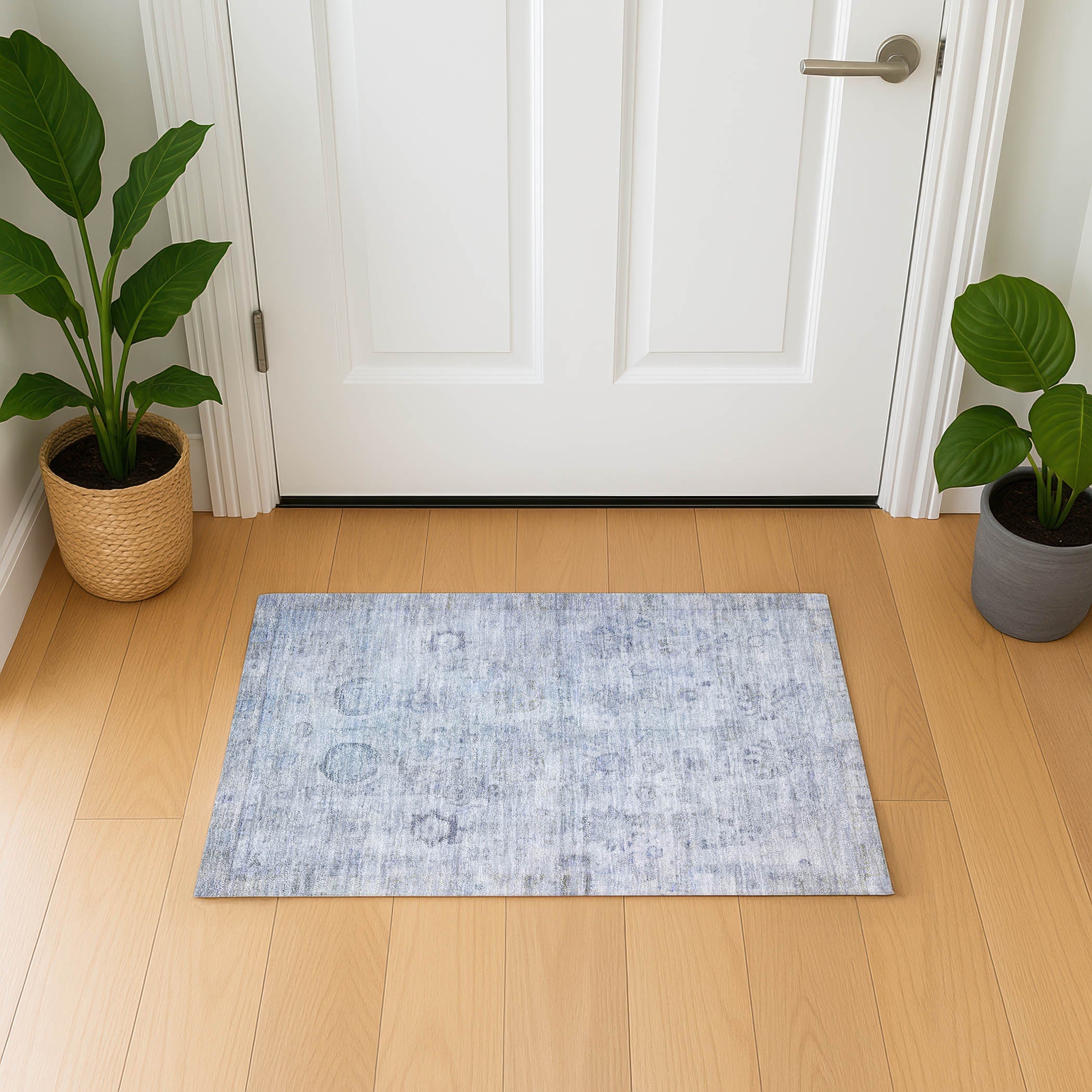 Santorini Machine Washable Transitional Sky Blue Rug 1'8" x 2'6" #shape_Rectangle