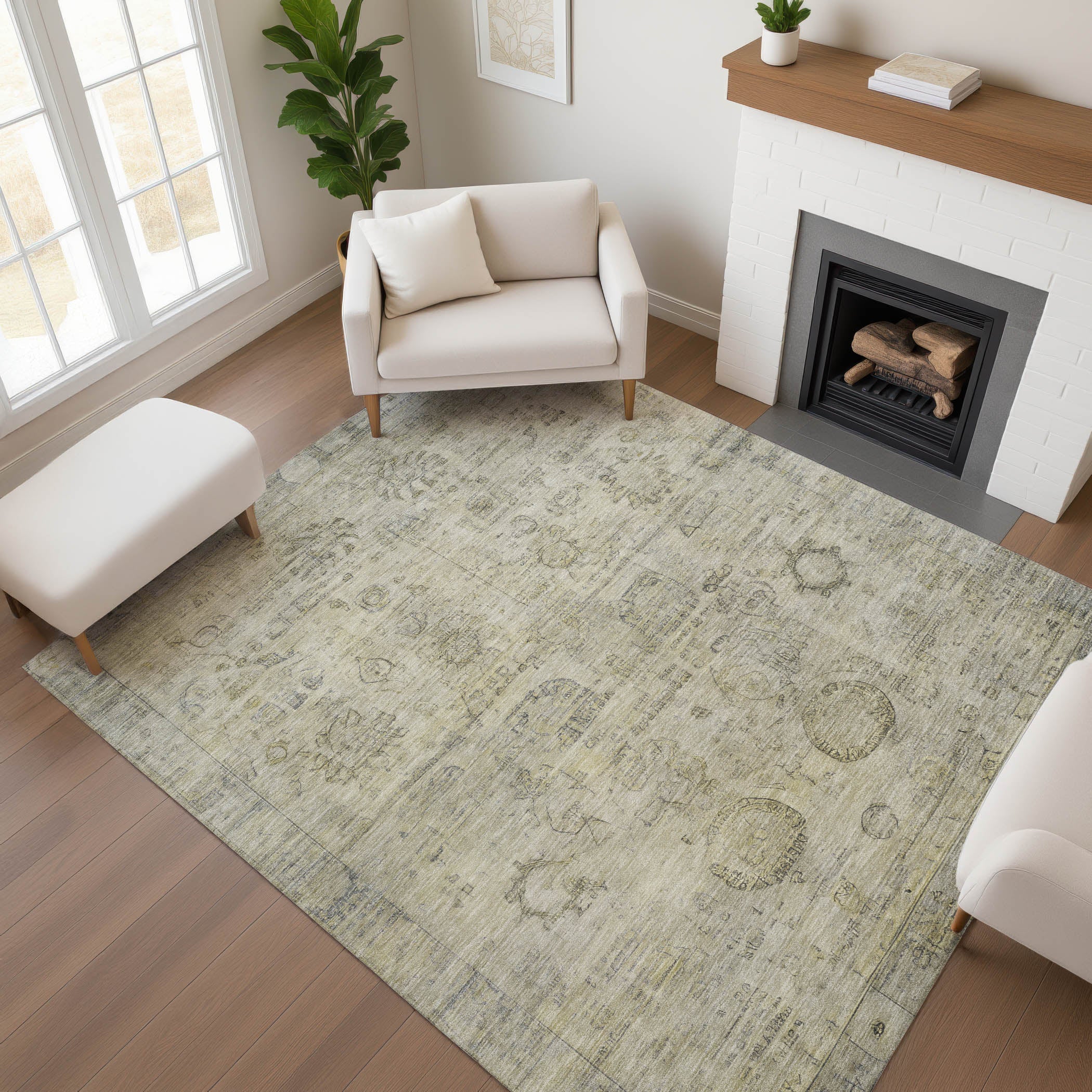 Santorini Machine Washable Transitional Taupe Brown Rug 2'6" x 3'10" #shape_Rectangle