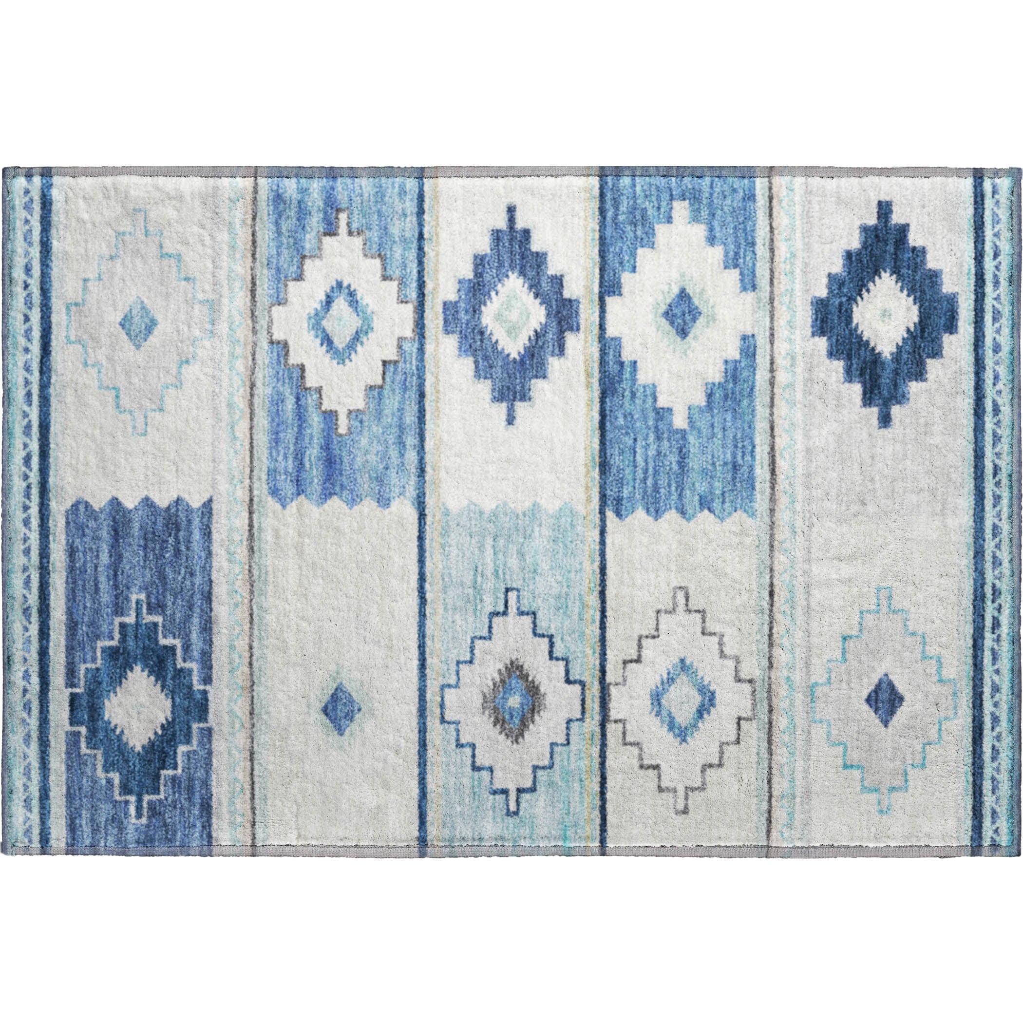 Havana Machine Washable Southwest Blue Ivory Rug 1'8" x 2'6" #shape_Rectangle