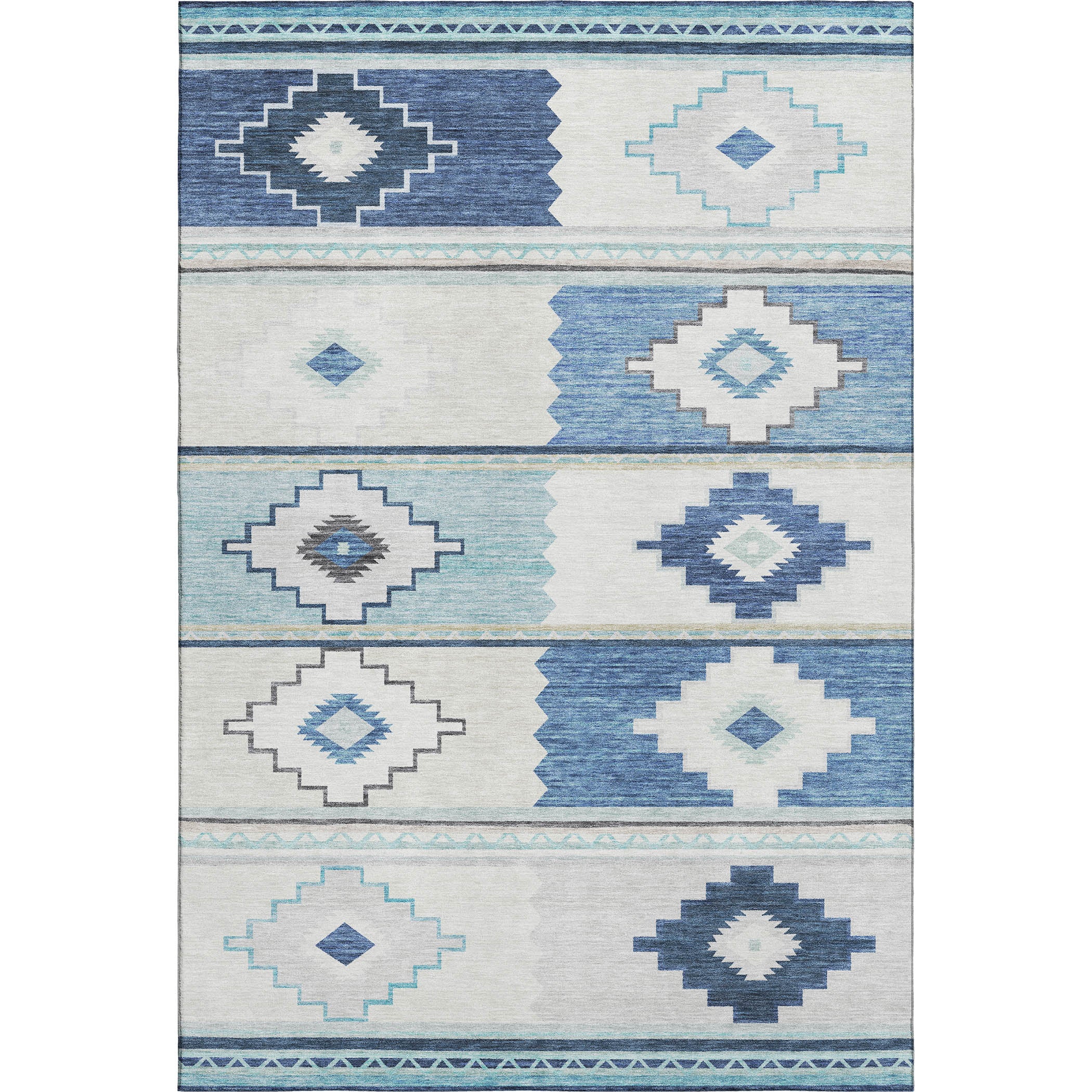 Havana Machine Washable Southwest Blue Ivory Rug 2'6" x 3'10" #shape_Rectangle