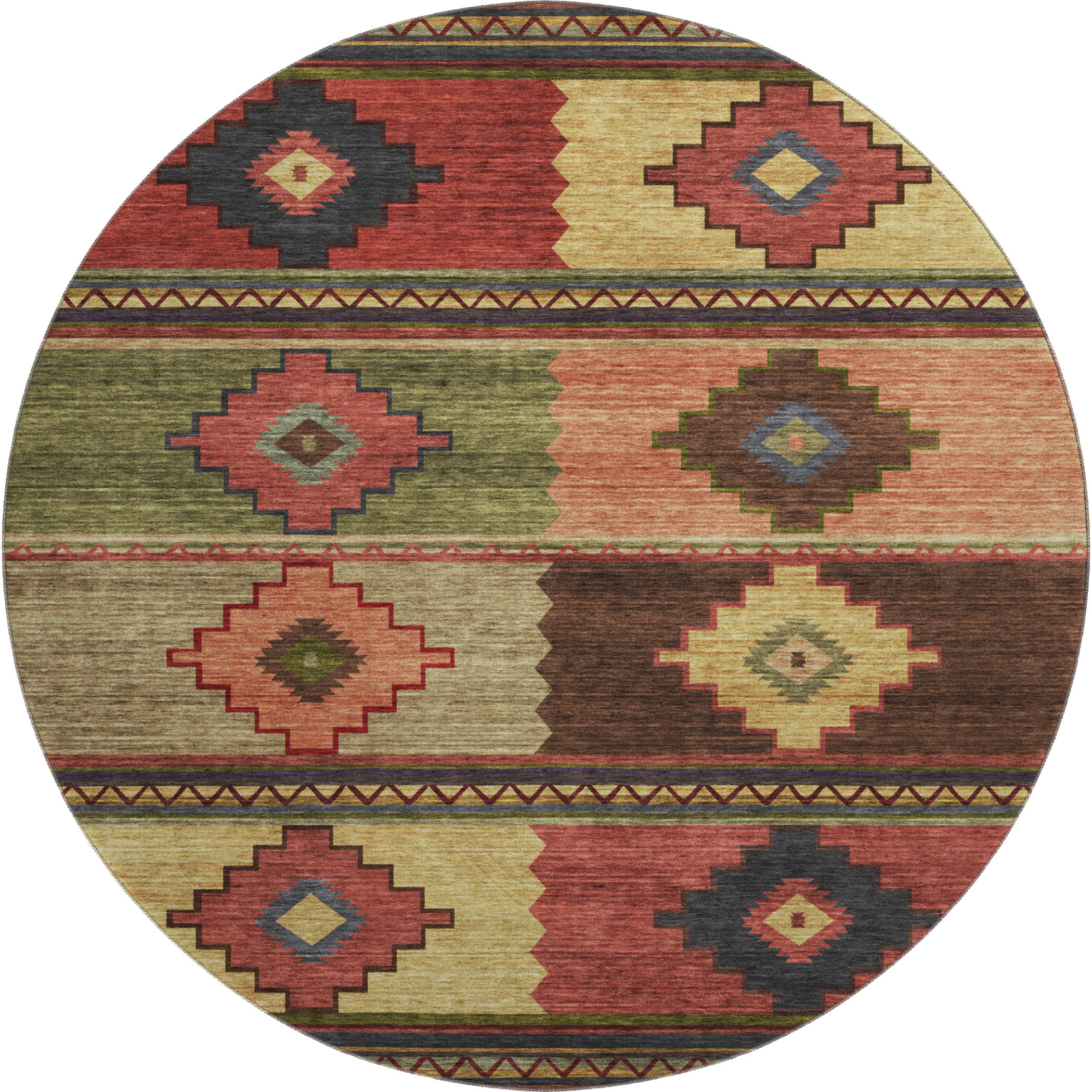 Havana Machine Washable Southwest Paprika Brown Rug 8' x 8' #shape_Round