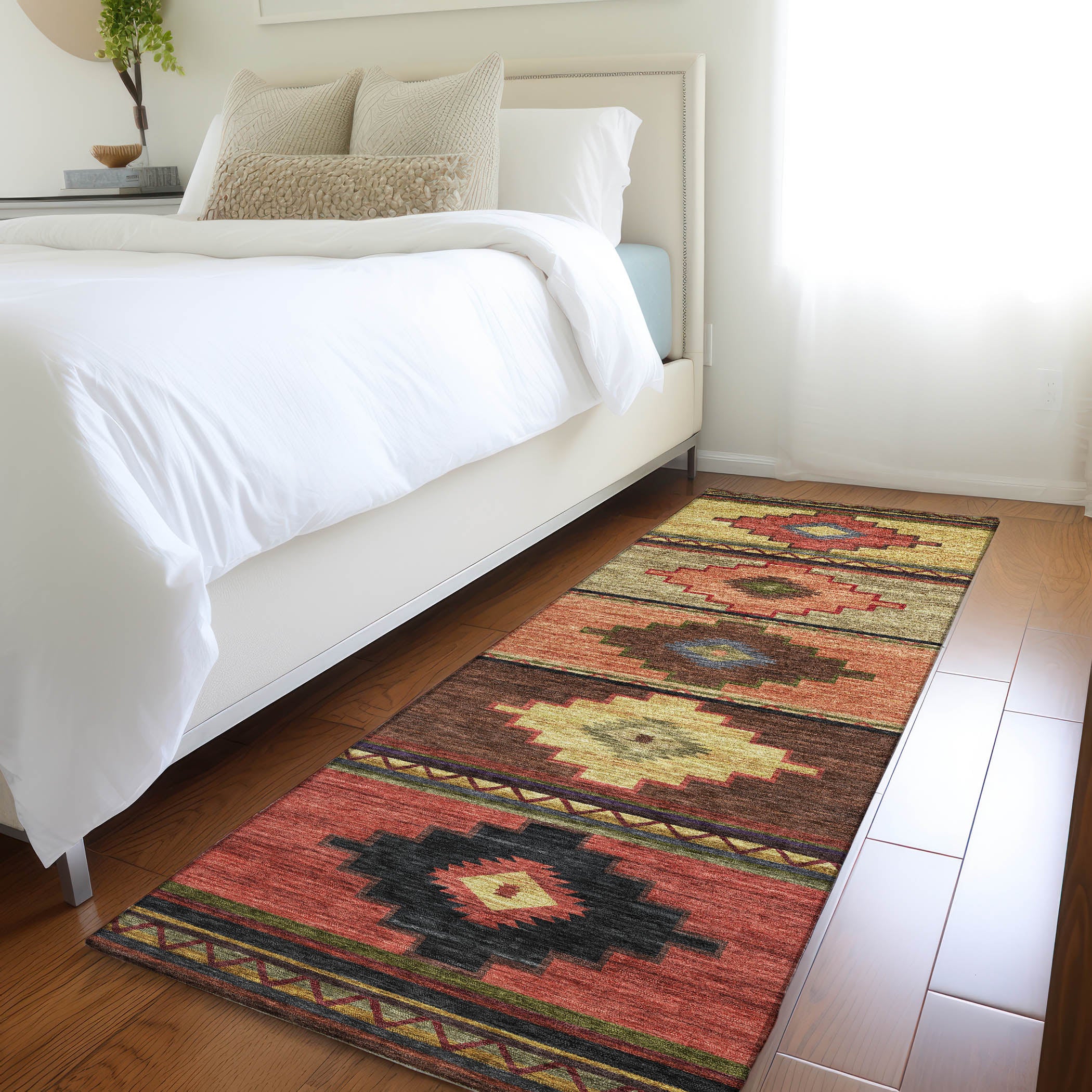 Havana Machine Washable Southwest Paprika Brown Rug 2'3" x 7'6" #shape_Runner