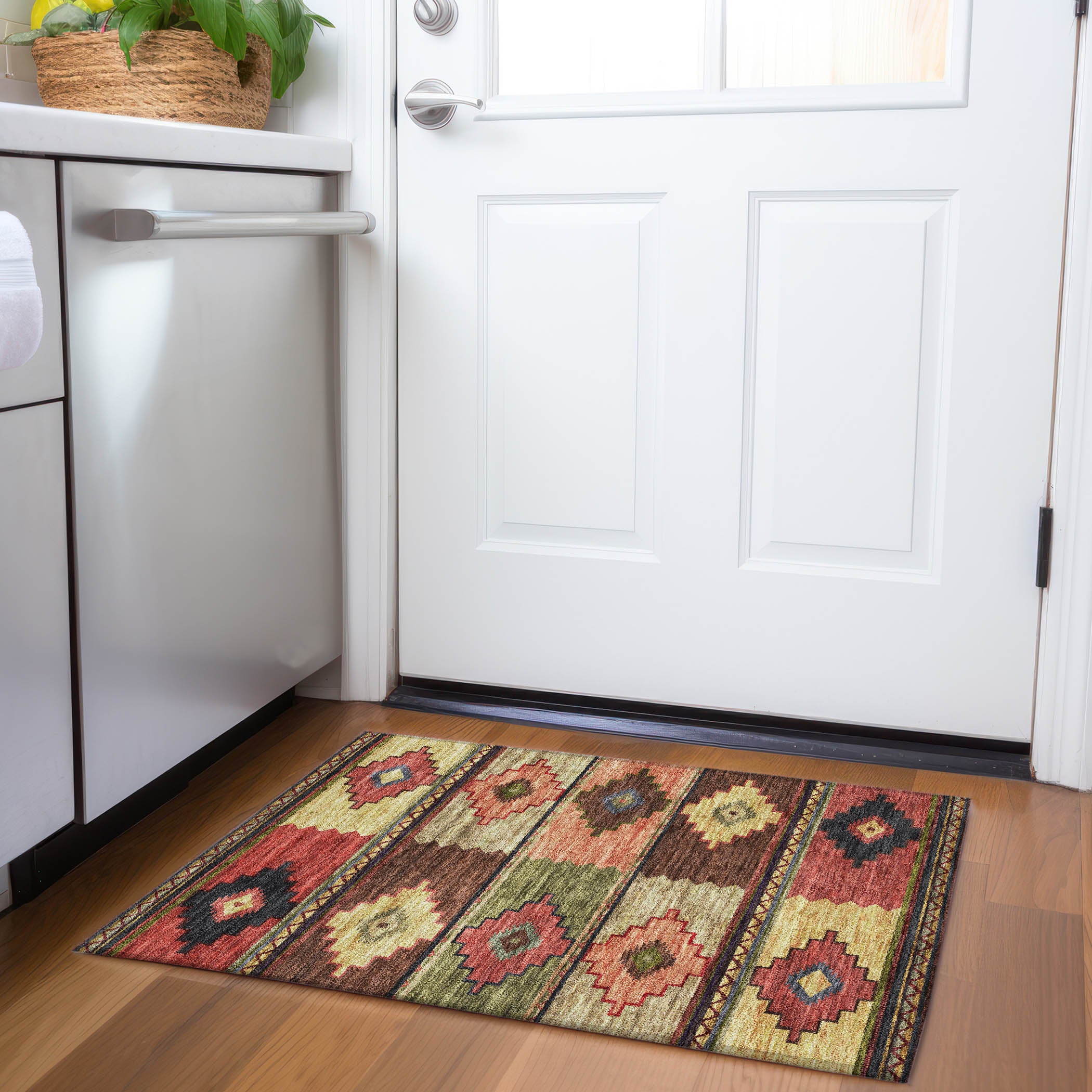 Havana Machine Washable Southwest Paprika Brown Rug 1'8" x 2'6" #shape_Rectangle