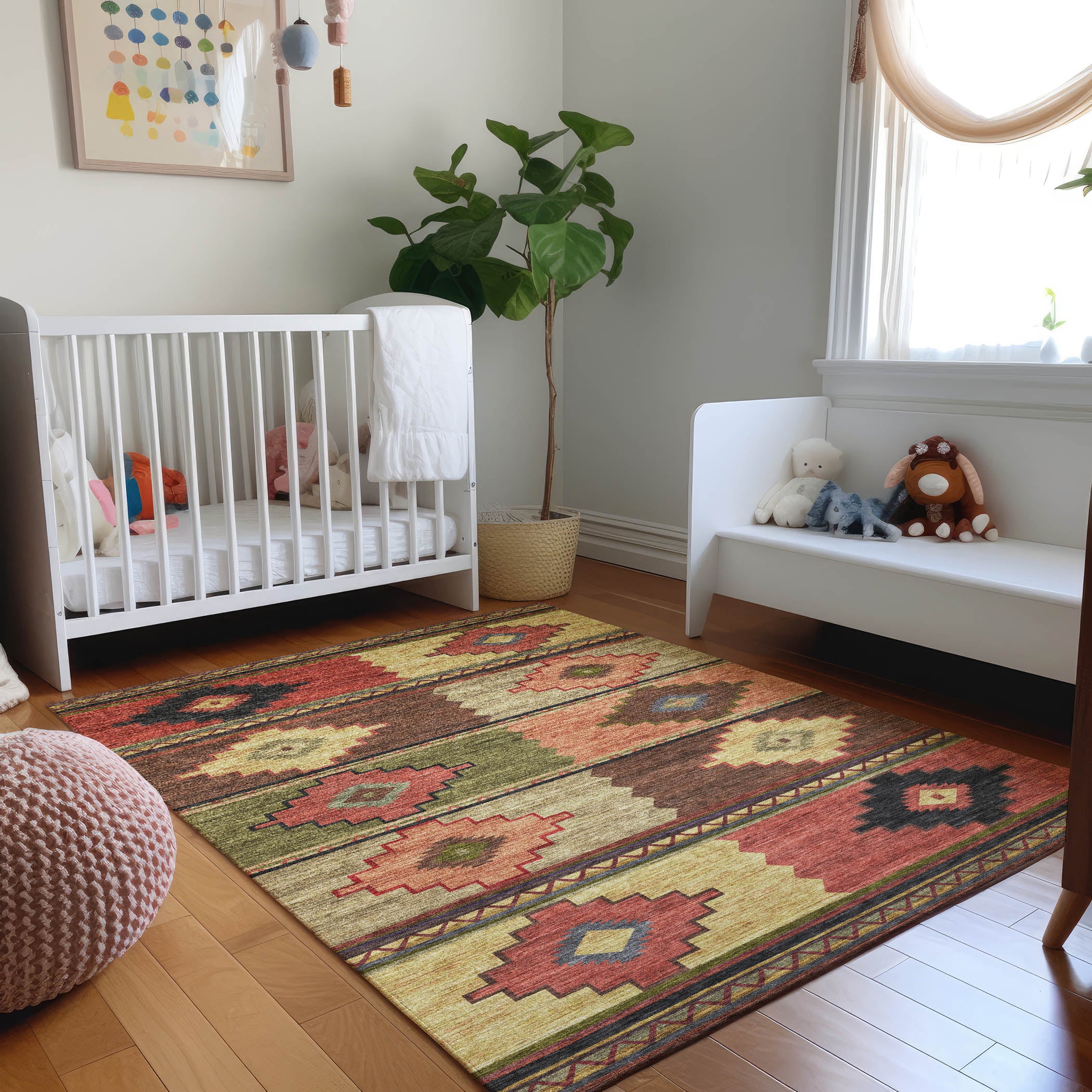 Havana Machine Washable Southwest Paprika Brown Rug 2'6" x 3'10" #shape_Rectangle