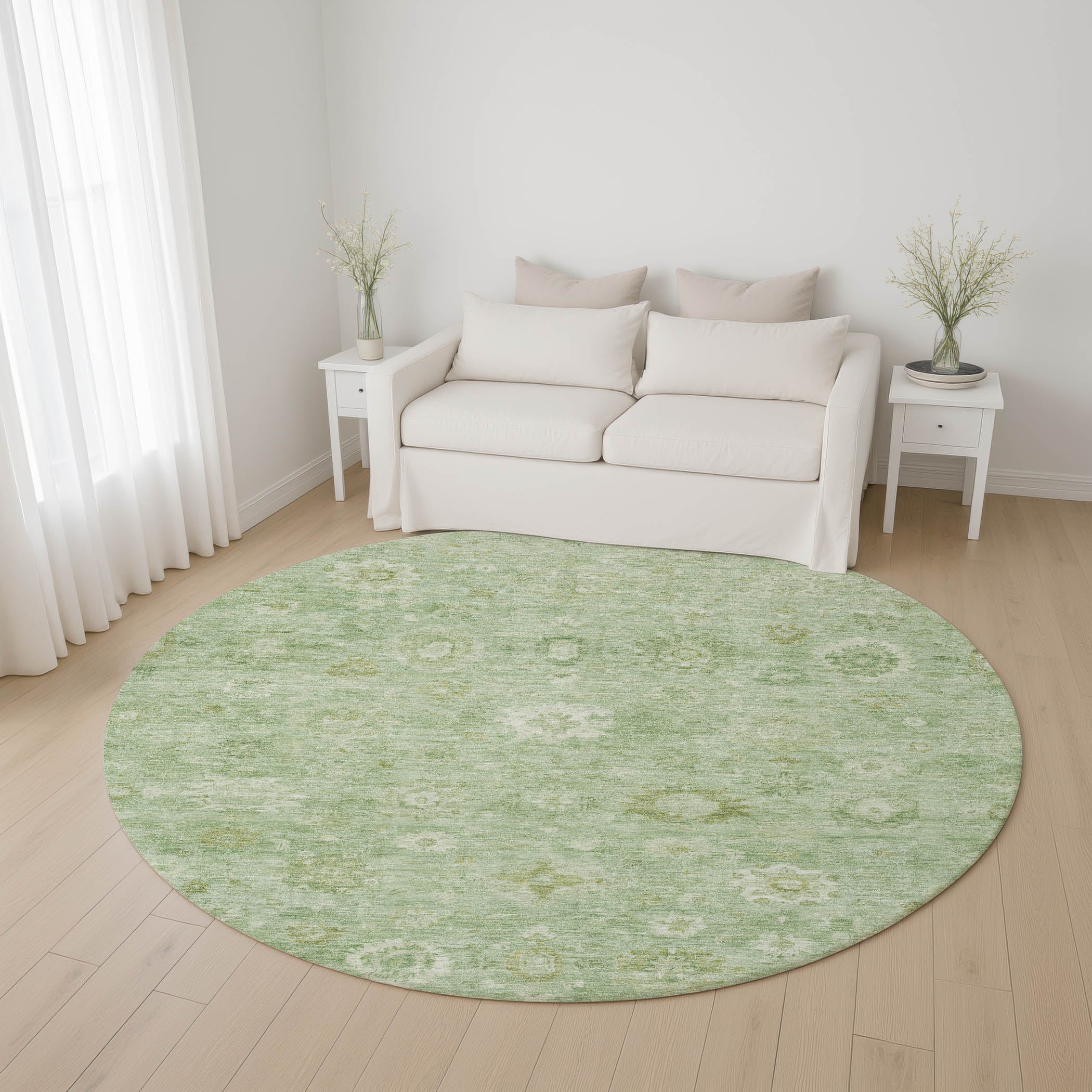 Ghent Machine Washable Transitional Aloe Green Rug 8' x 8' #shape_Round