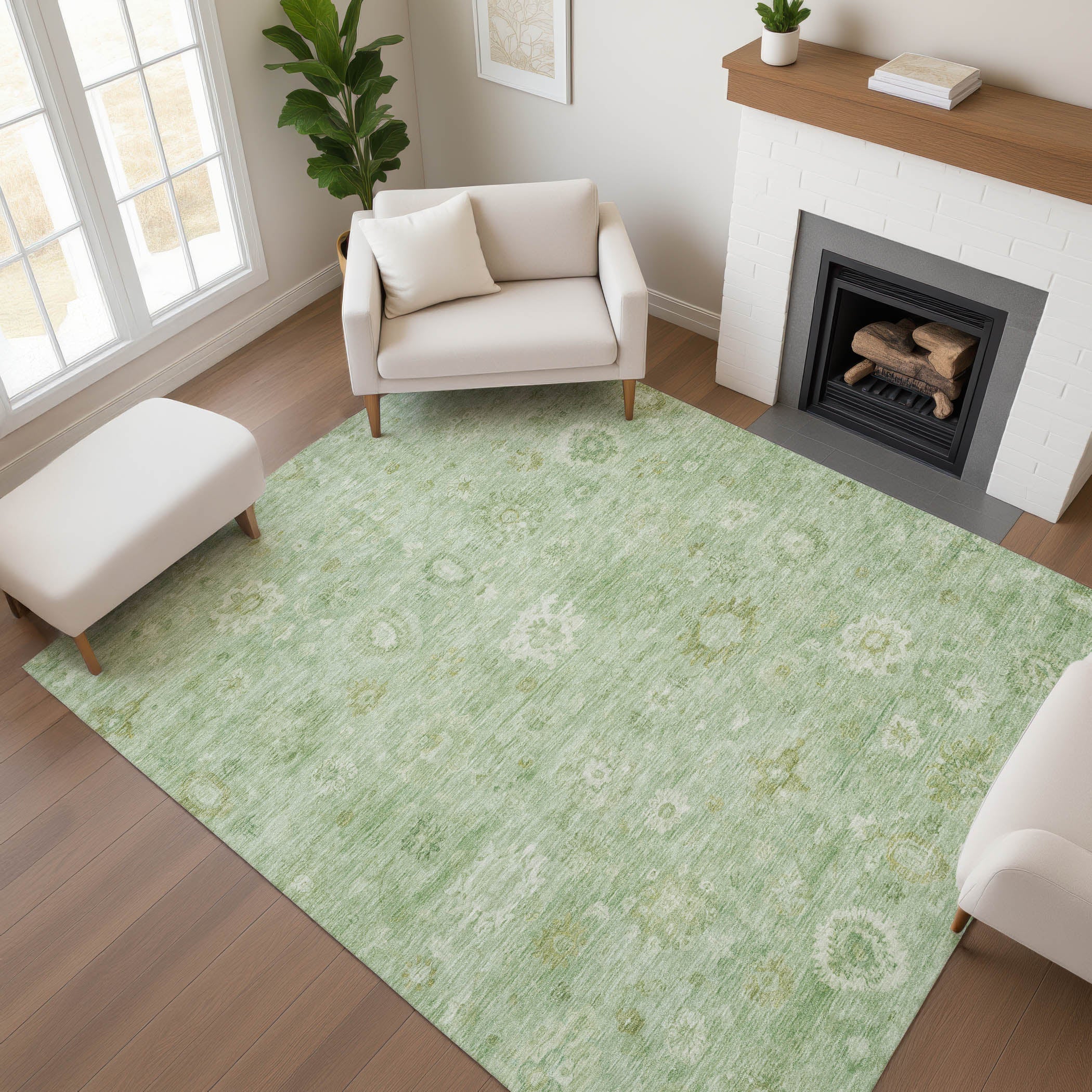 Ghent Machine Washable Transitional Aloe Green Rug 2'6" x 3'10" #shape_Rectangle