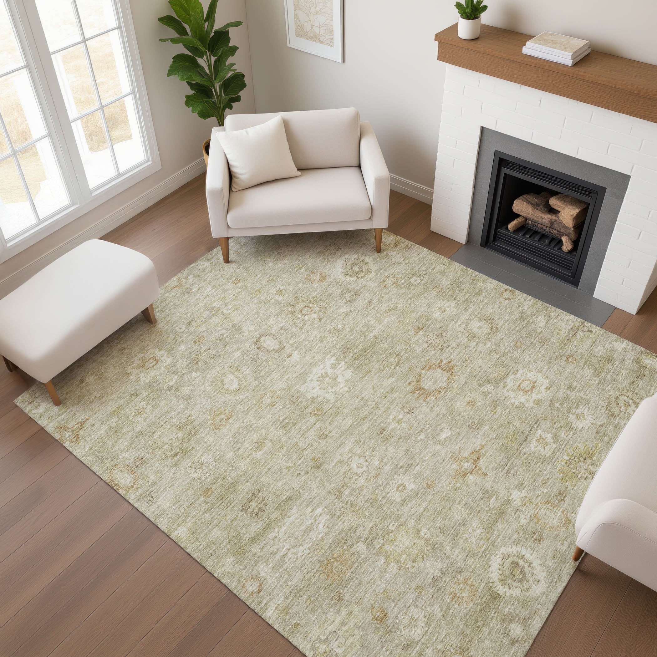 Ghent Machine Washable Transitional Beige Brown Rug 2'6" x 3'10" #shape_Rectangle