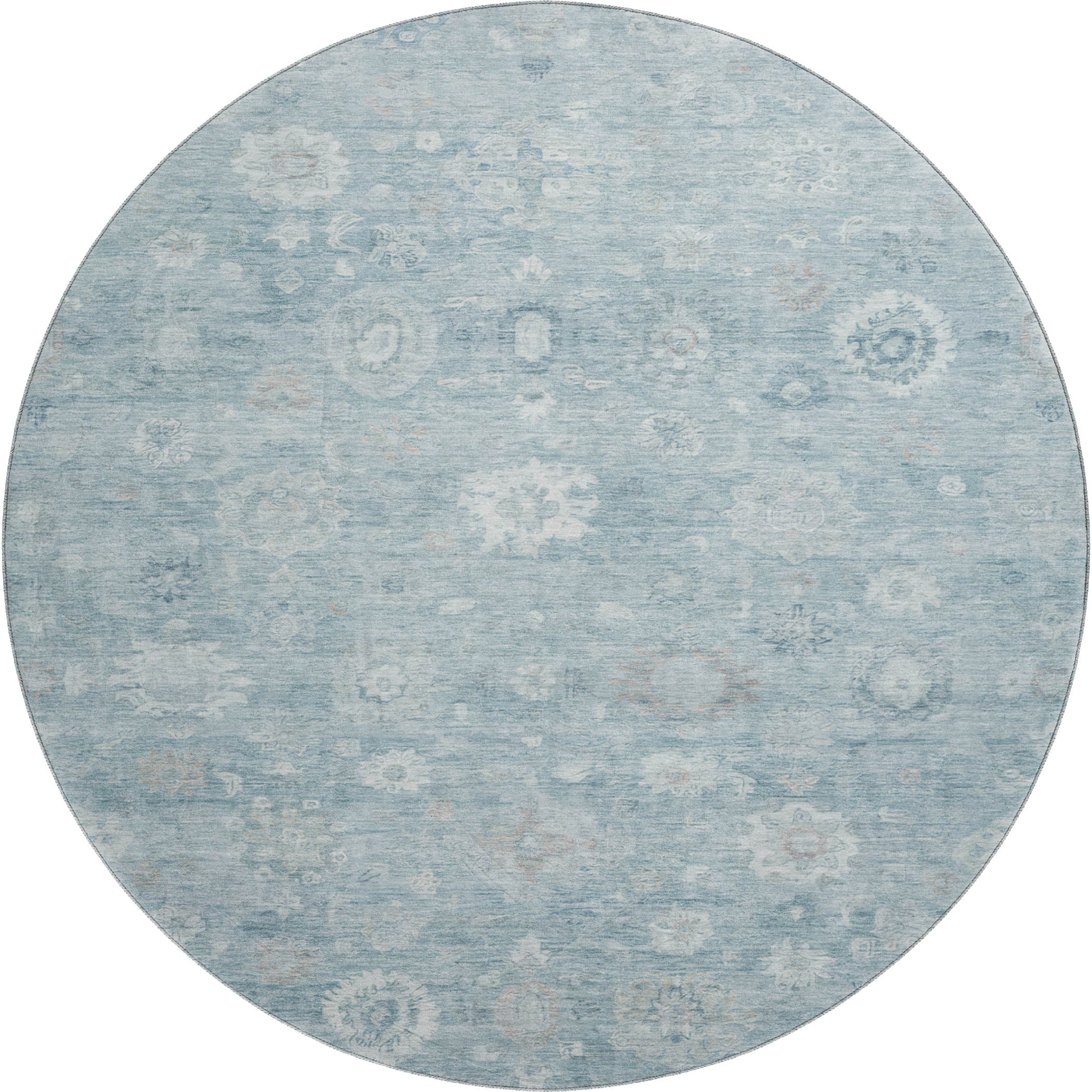 Ghent Machine Washable Transitional Blue Rug 8' x 8' #shape_Round