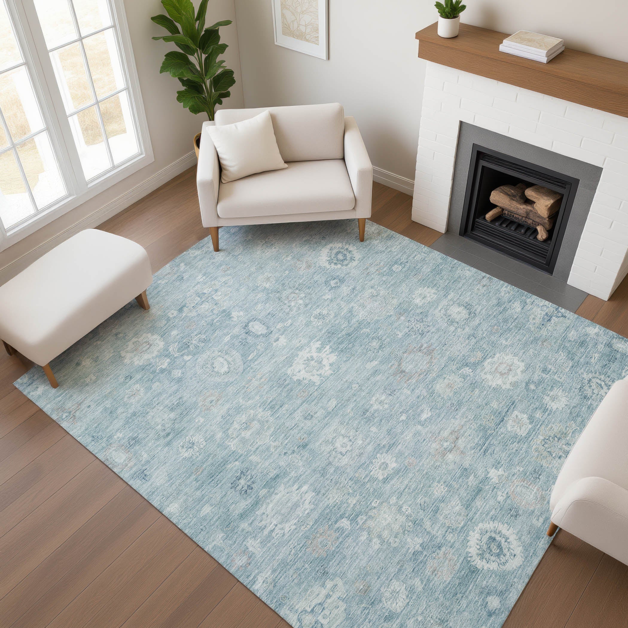 Ghent Machine Washable Transitional Blue Rug 2'6" x 3'10" #shape_Rectangle