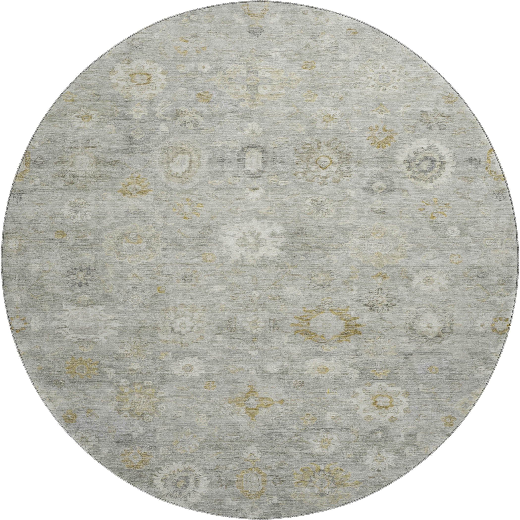 Ghent Machine Washable Transitional Gray Rug 8' x 8' #shape_Round