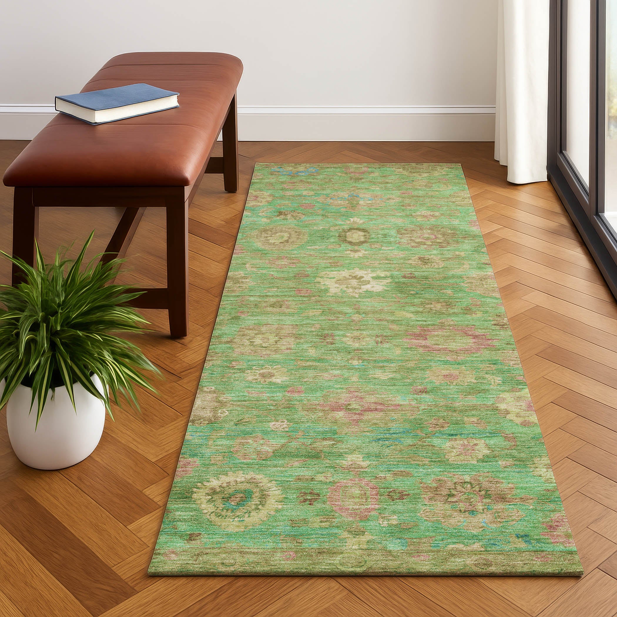 Ghent Machine Washable Transitional Lime Green Rug 2'3" x 7'6" #shape_Runner