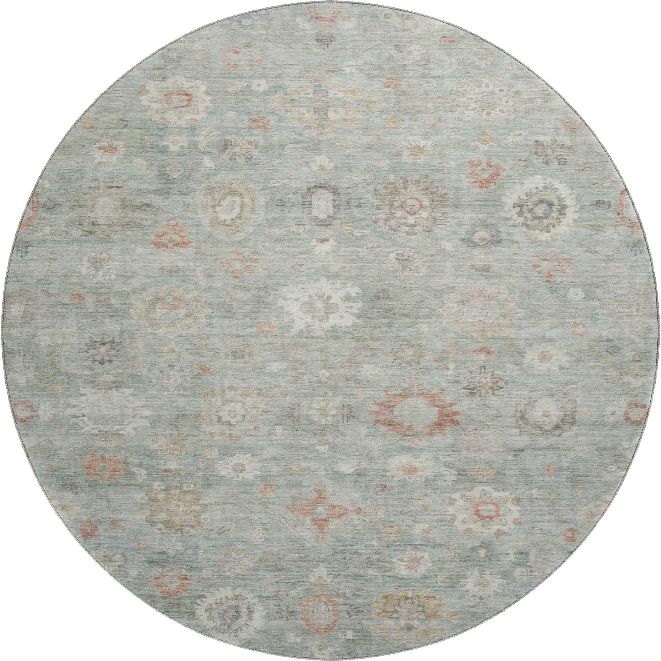Ghent Machine Washable Transitional Sage Green Rug 8' x 8' #shape_Round