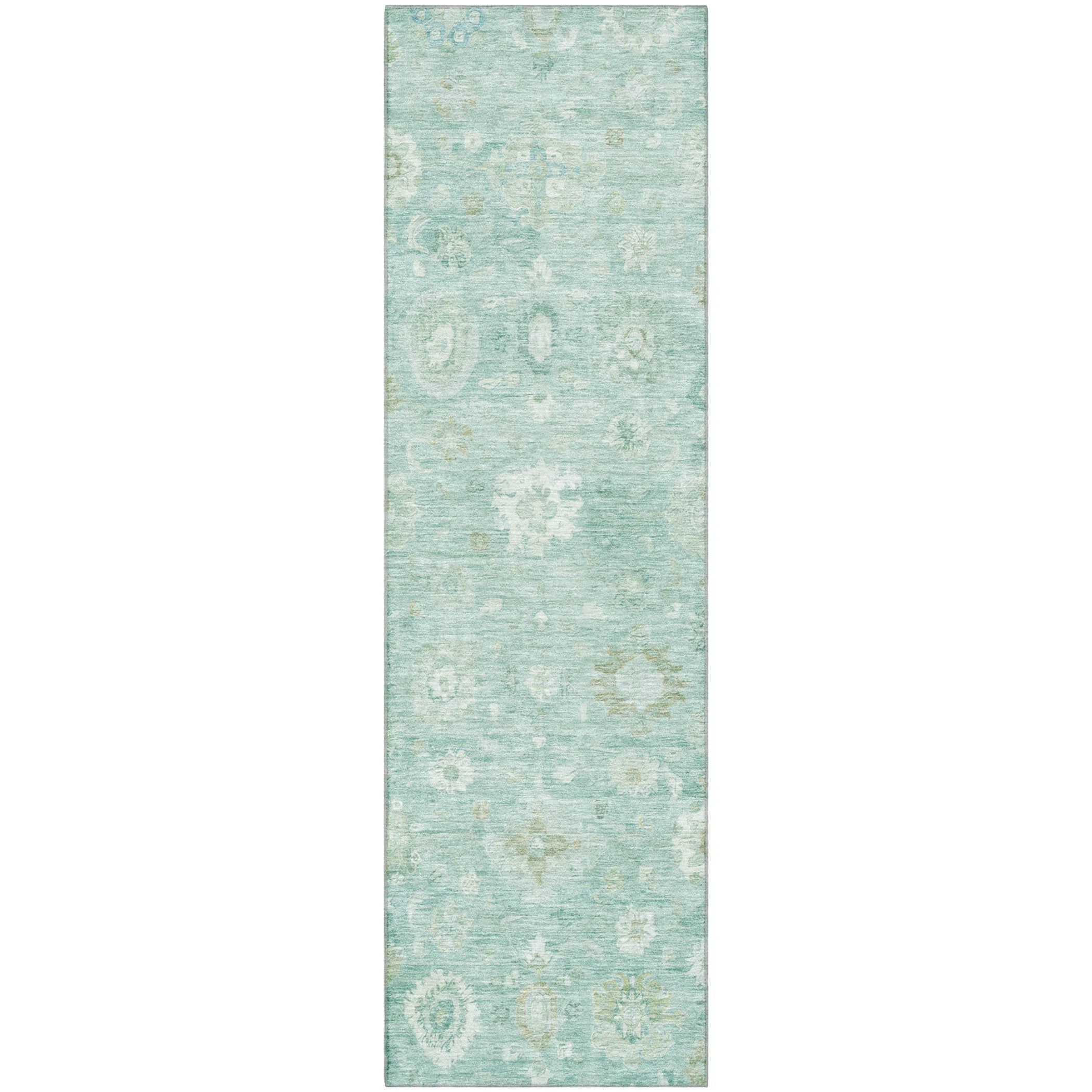 Ghent Machine Washable Transitional Teal Rug 2'3" x 7'6" #shape_Runner