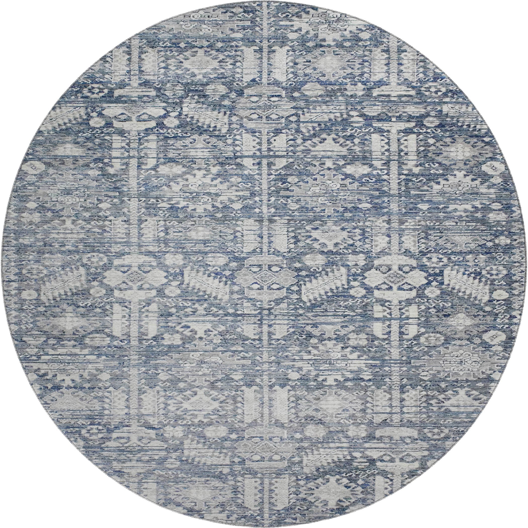 Bern Machine Washable Transitional Blue Rug 8' x 8' #shape_Round