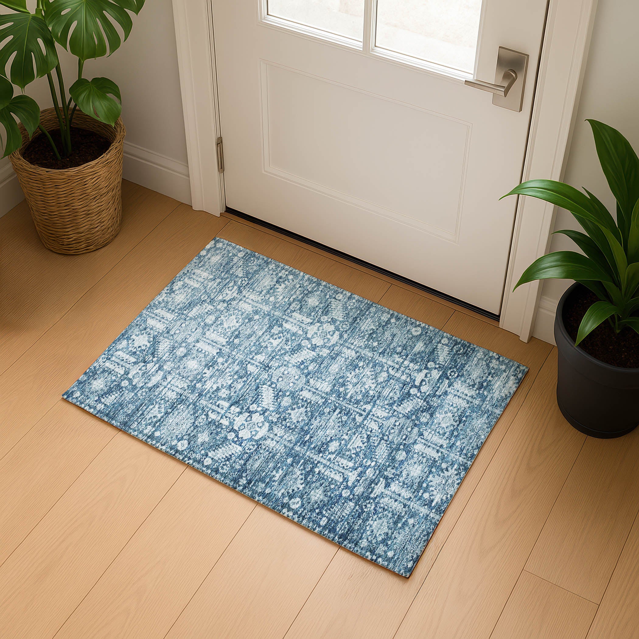 Bern Machine Washable Transitional Denim Blue Rug 1'8" x 2'6" #shape_Rectangle