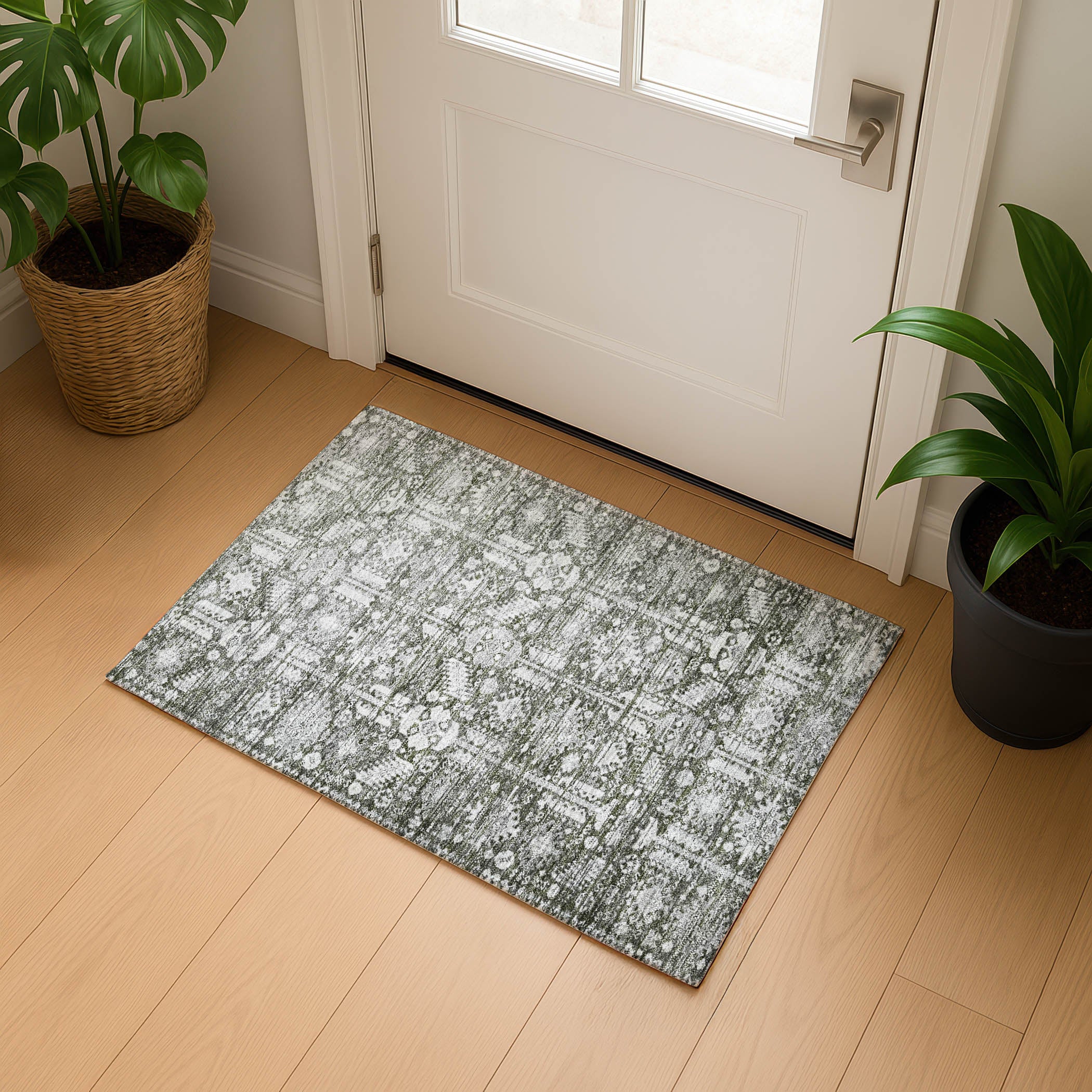 Bern Machine Washable Transitional Pewter Gray Rug 1'8" x 2'6" #shape_Rectangle