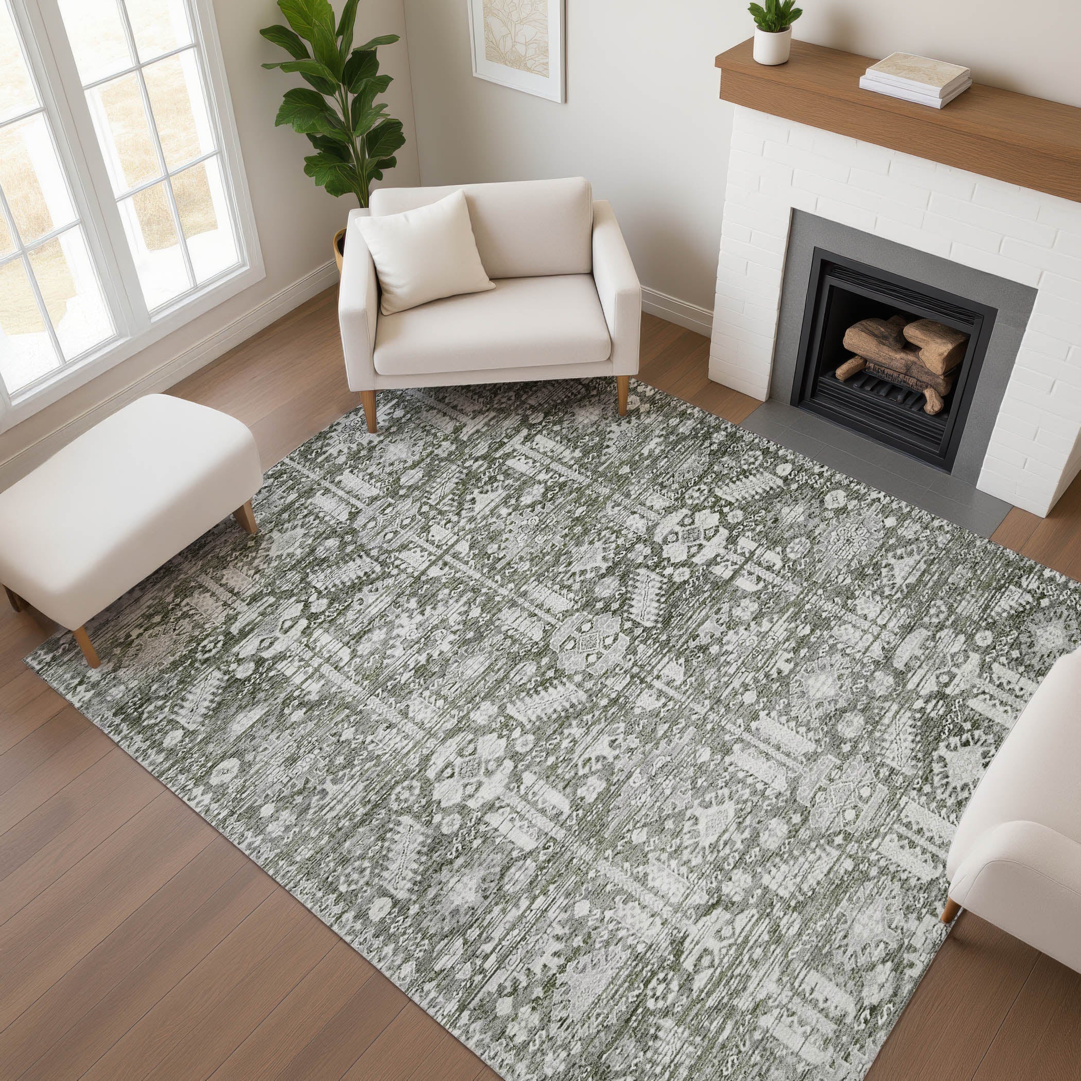 Bern Machine Washable Transitional Pewter Gray Rug 2'6" x 3'10" #shape_Rectangle