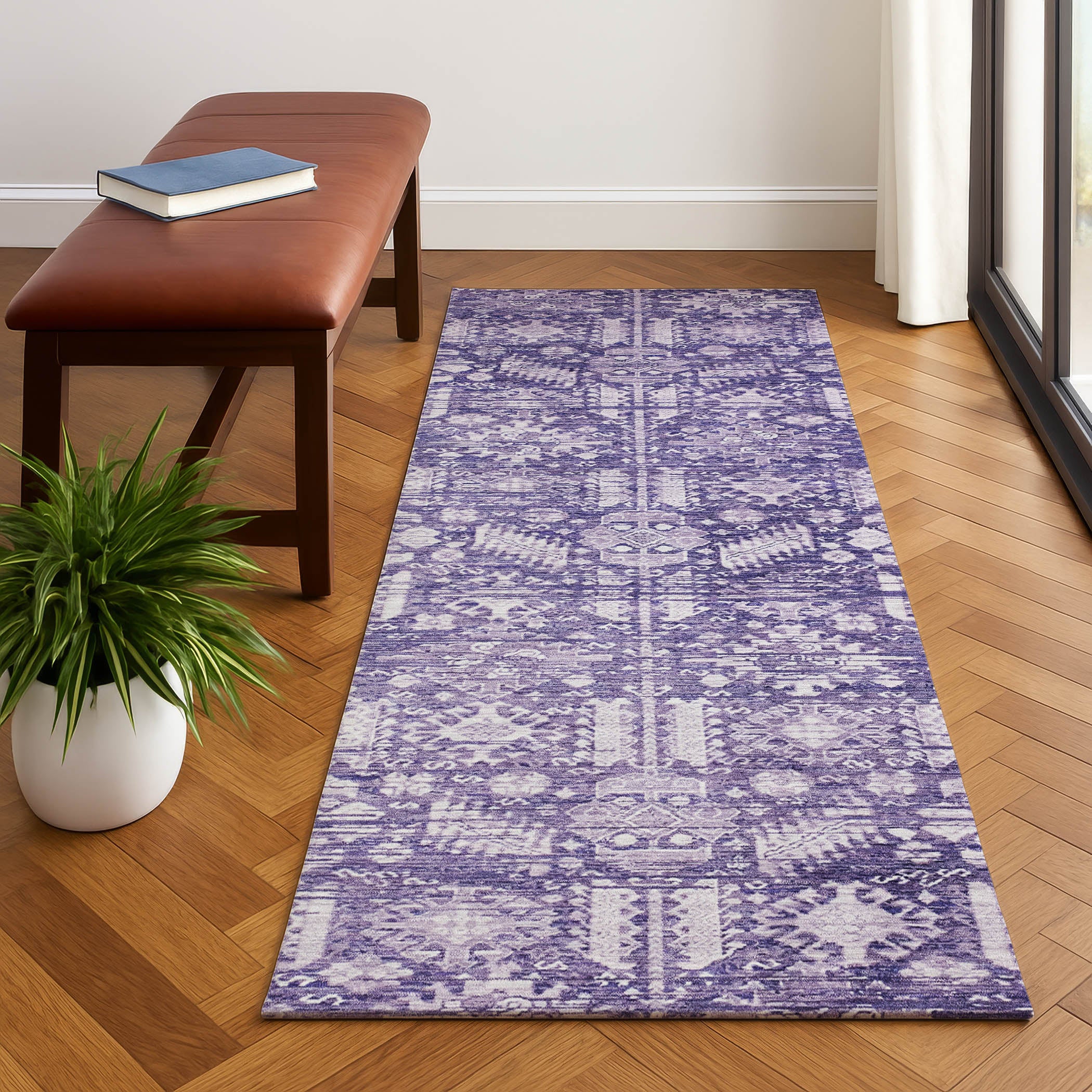 Bern Machine Washable Transitional Purple Rug 2'3" x 7'6" #shape_Runner
