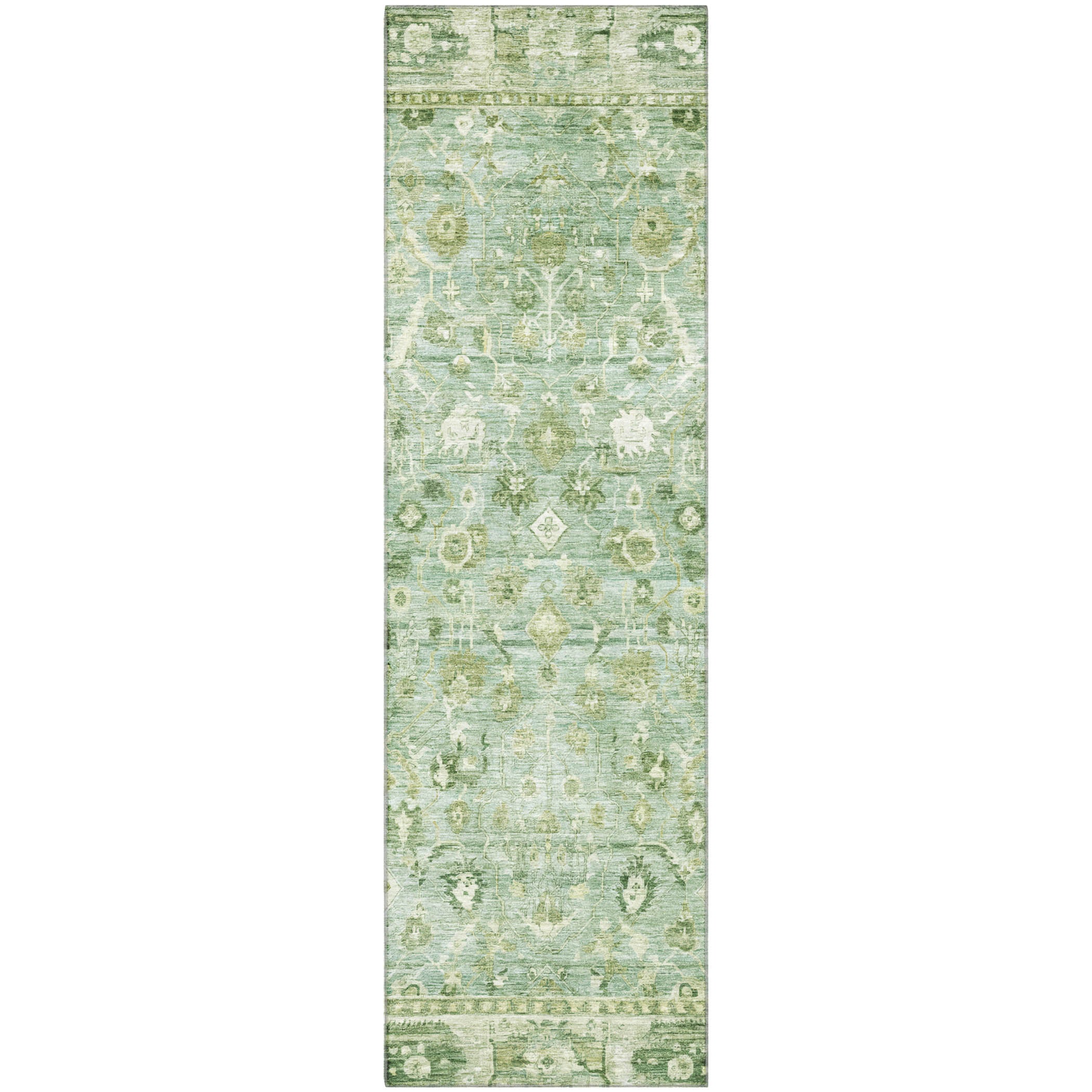 Cairo Machine Washable Traditional Aloe Green Rug 2'3" x 7'6" #shape_Runner