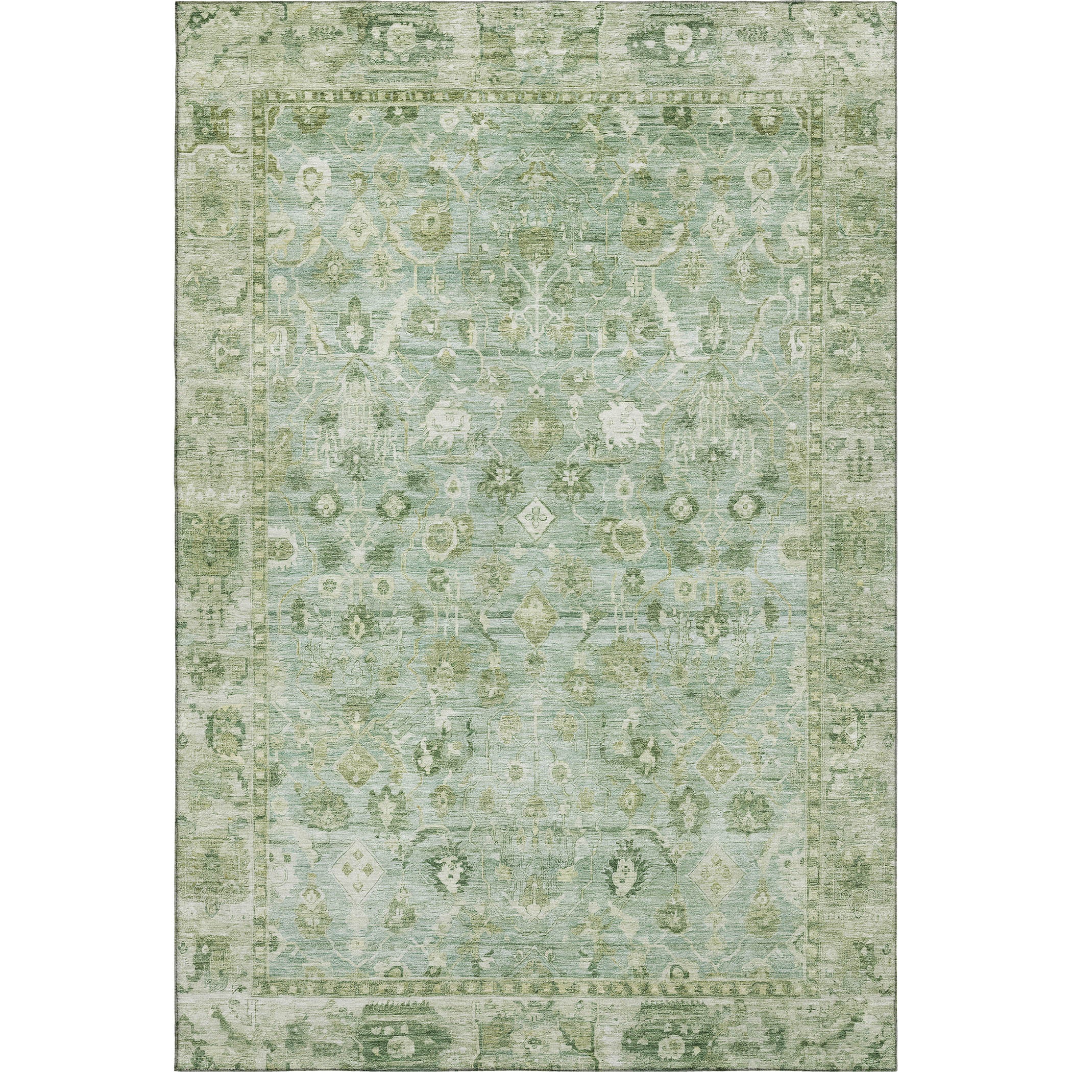 Cairo Machine Washable Traditional Aloe Green Rug 2'6" x 3'10" #shape_Rectangle
