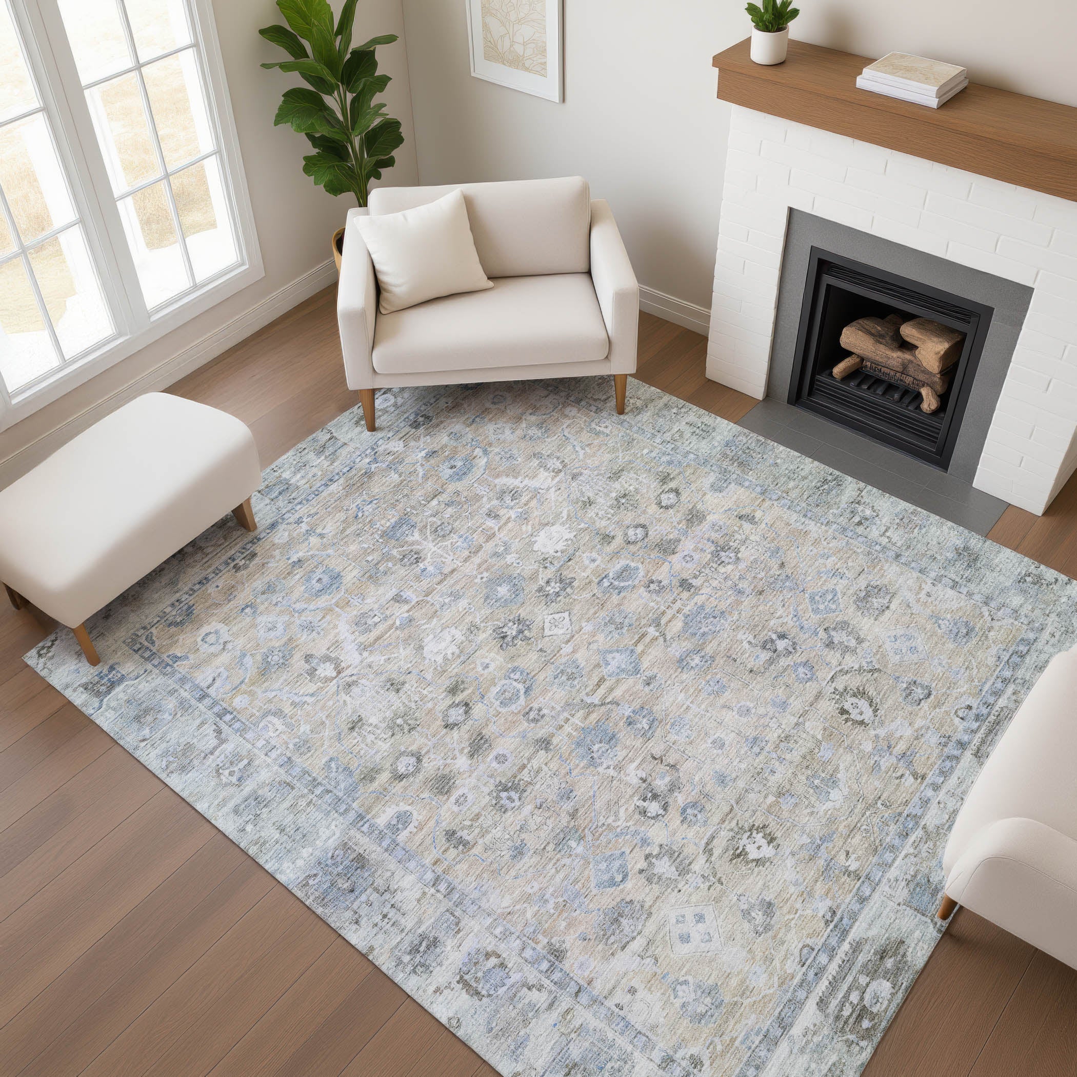 Cairo Machine Washable Traditional Beige Brown Rug 2'6" x 3'10" #shape_Rectangle