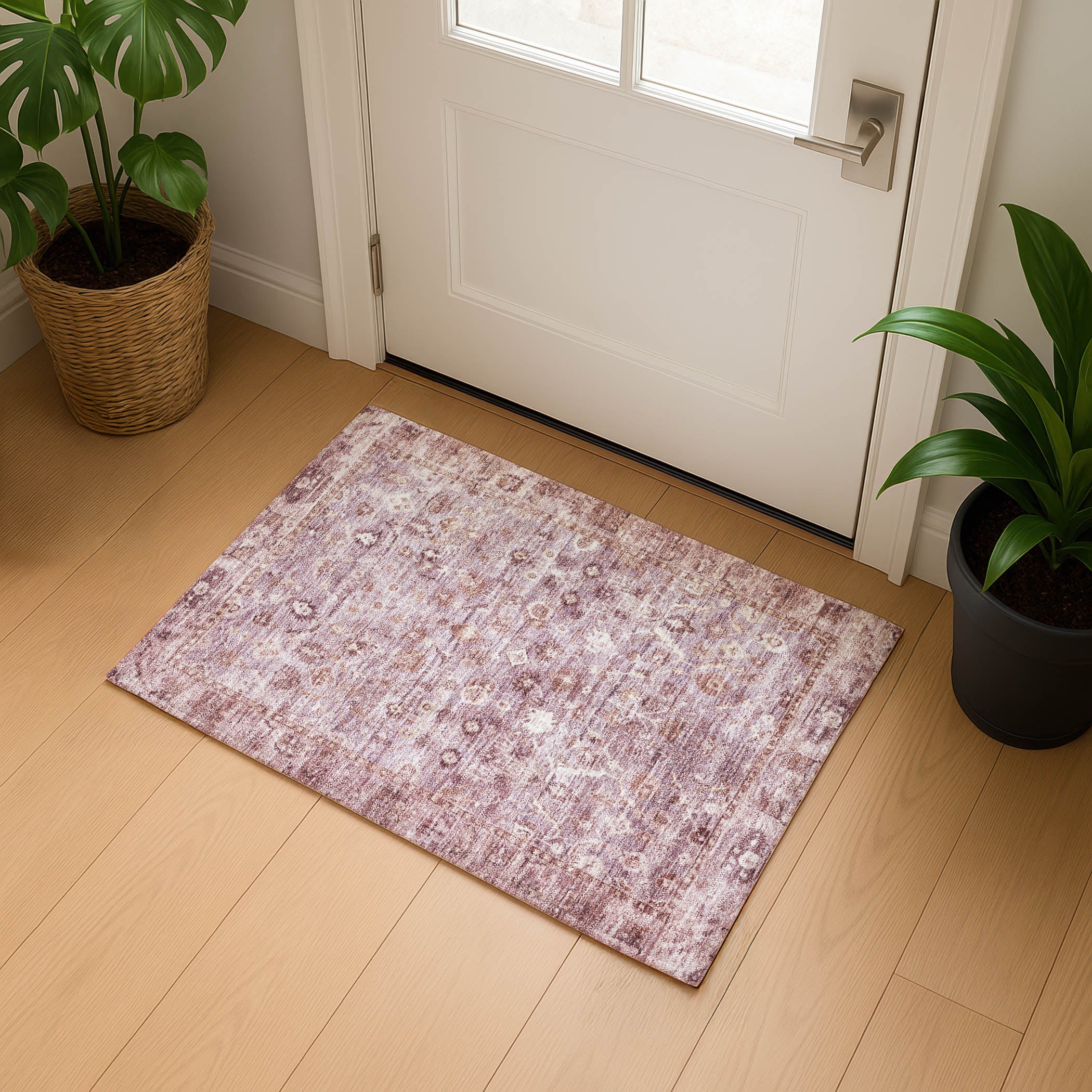 Cairo Machine Washable Traditional Blush Pink Rug 1'8" x 2'6" #shape_Rectangle