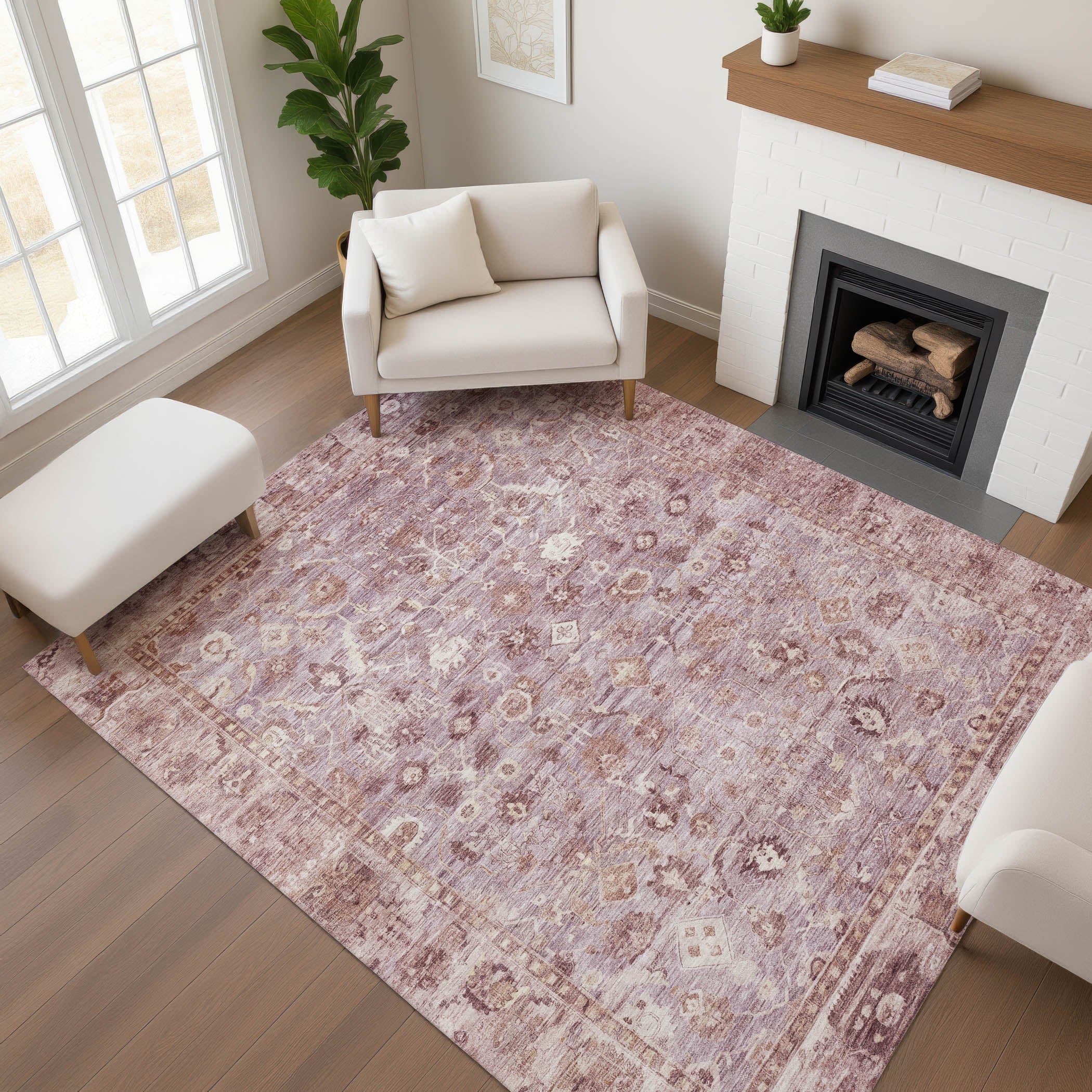 Cairo Machine Washable Traditional Blush Pink Rug 2'6" x 3'10" #shape_Rectangle