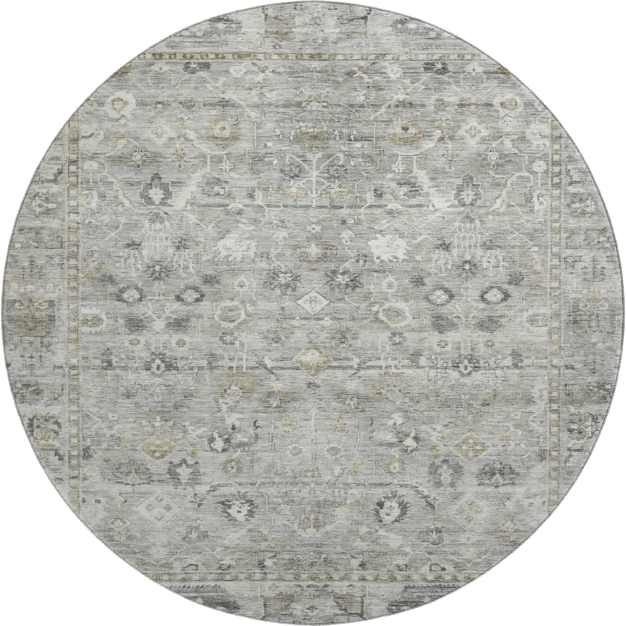 Cairo Machine Washable Traditional Pewter Gray Rug 8' x 8' #shape_Round