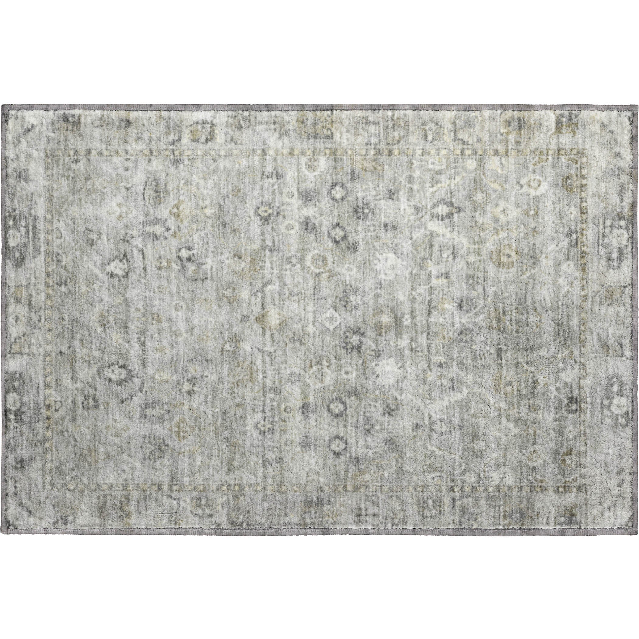 Cairo Machine Washable Traditional Pewter Gray Rug 1'8" x 2'6" #shape_Rectangle