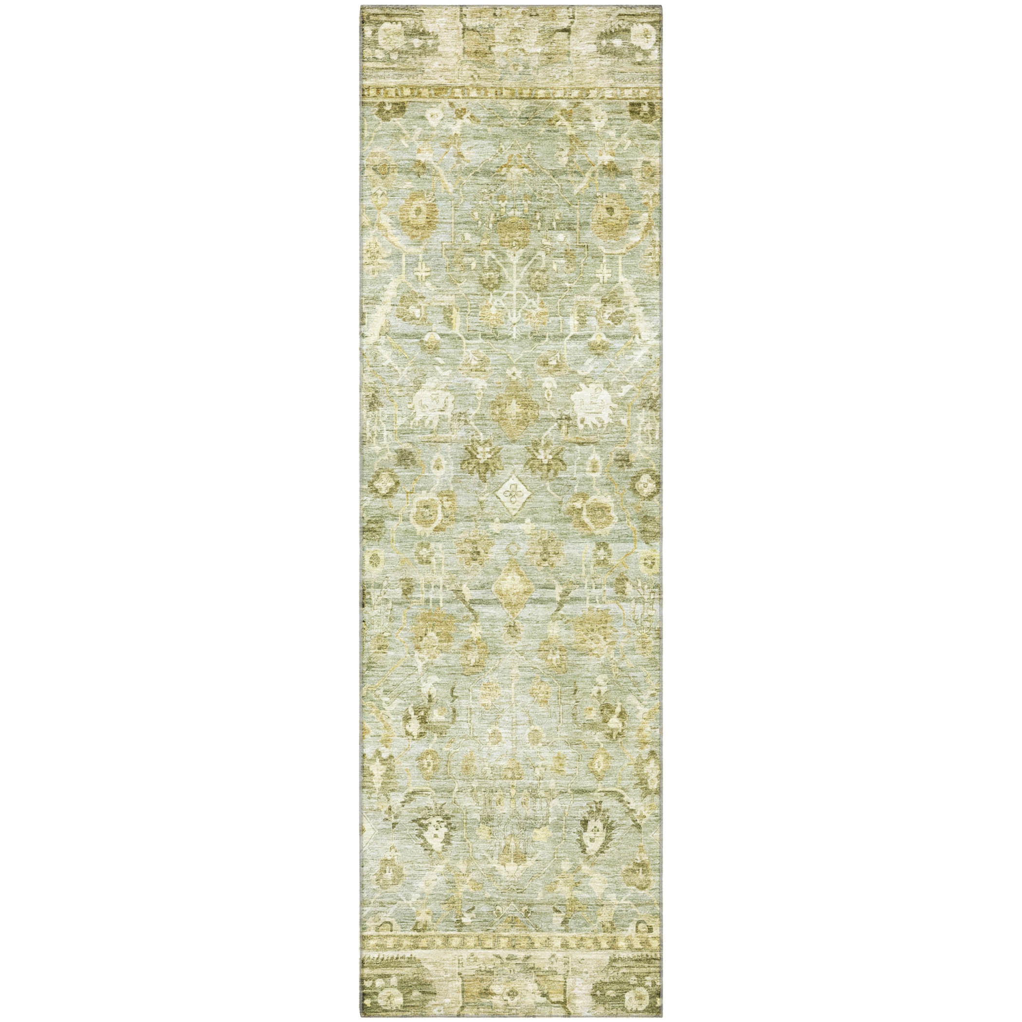 Cairo Machine Washable Traditional Sage Green Rug 2'3" x 7'6" #shape_Runner