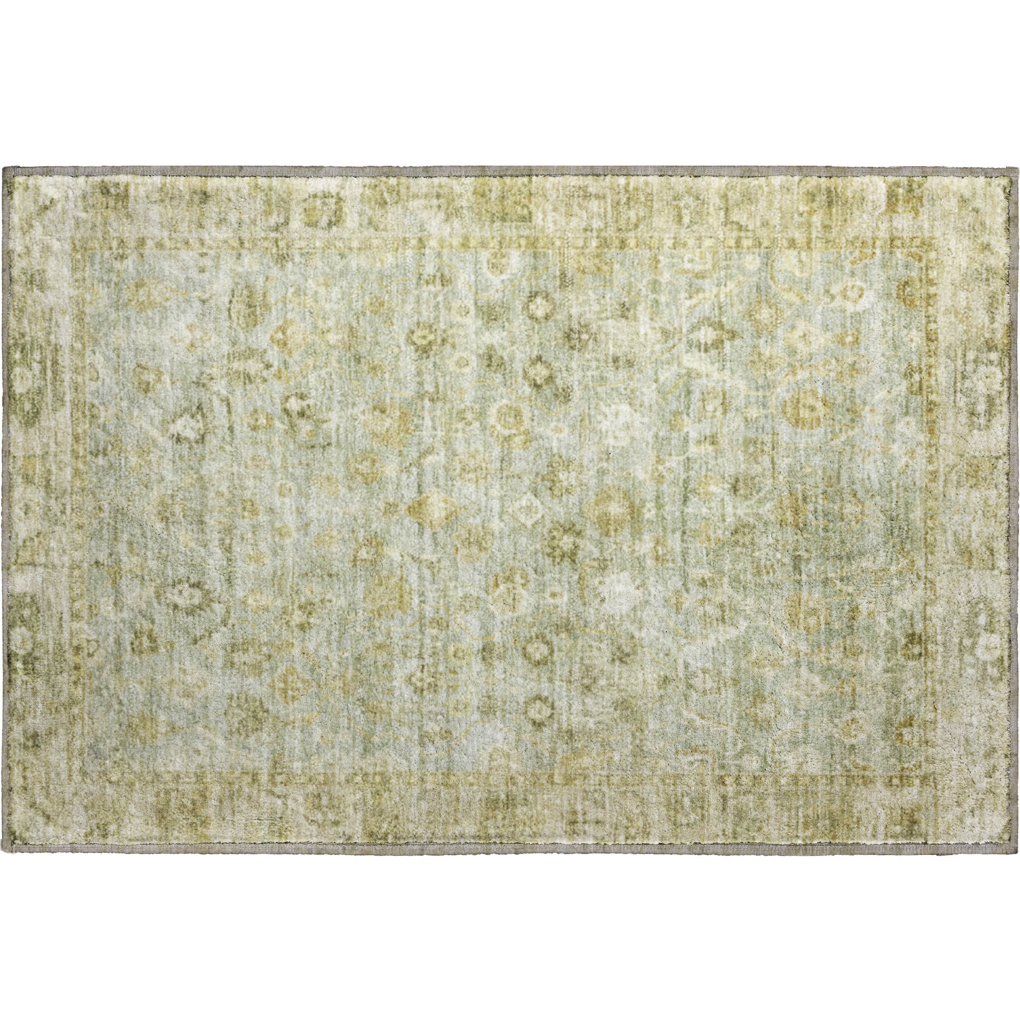 Cairo Machine Washable Traditional Sage Green Rug 1'8" x 2'6" #shape_Rectangle