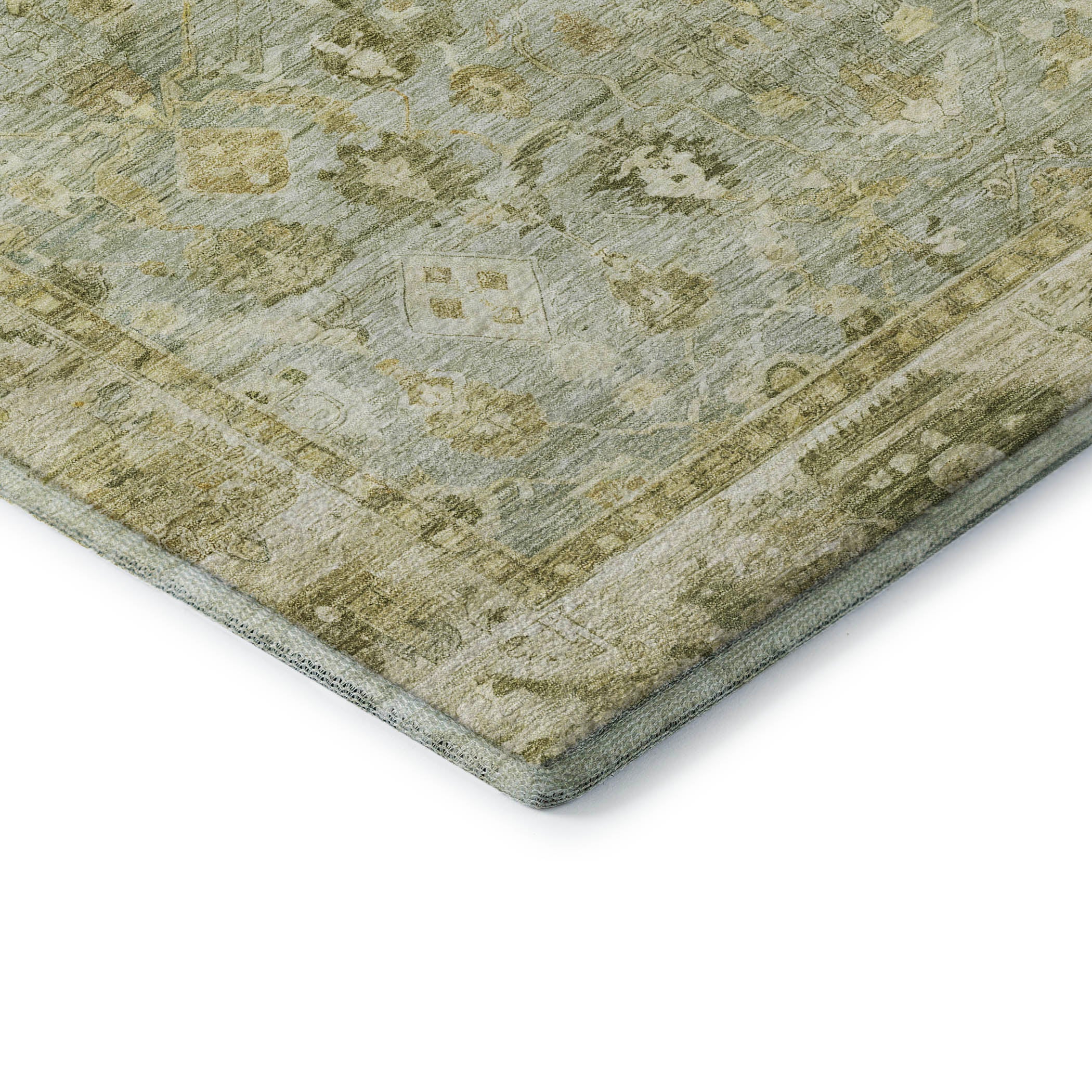 Cairo Machine Washable Traditional Sage Green Rug 1'8" x 2'6" #shape_Rectangle
