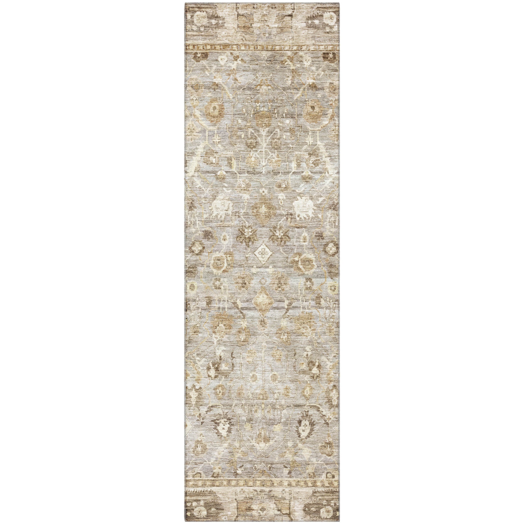 Cairo Machine Washable Traditional Taupe Brown Rug 2'3" x 7'6" #shape_Runner