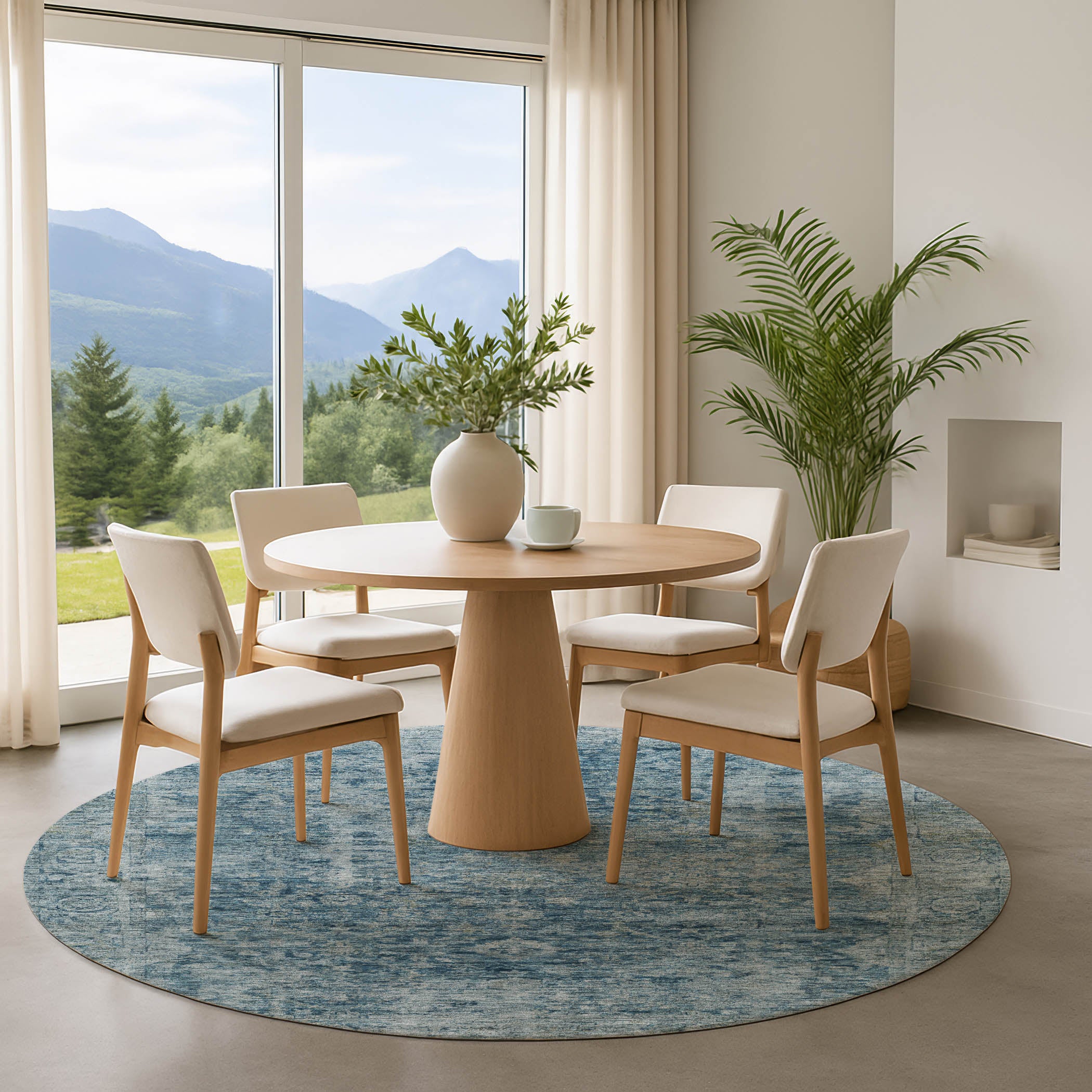 Bern Machine Washable Traditional Blue Rug 8' x 8' #shape_Round