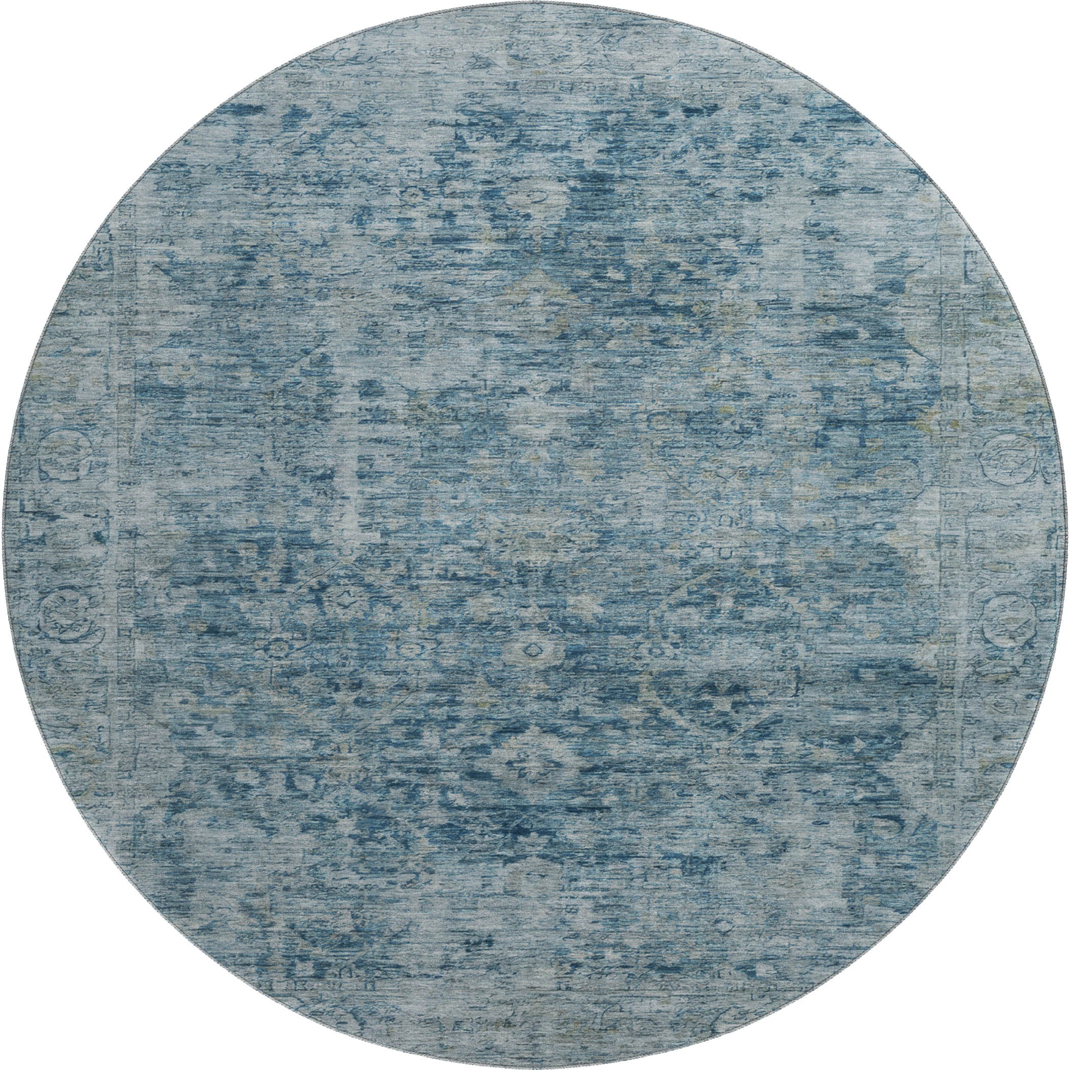 Bern Machine Washable Traditional Blue Rug 8' x 8' #shape_Round