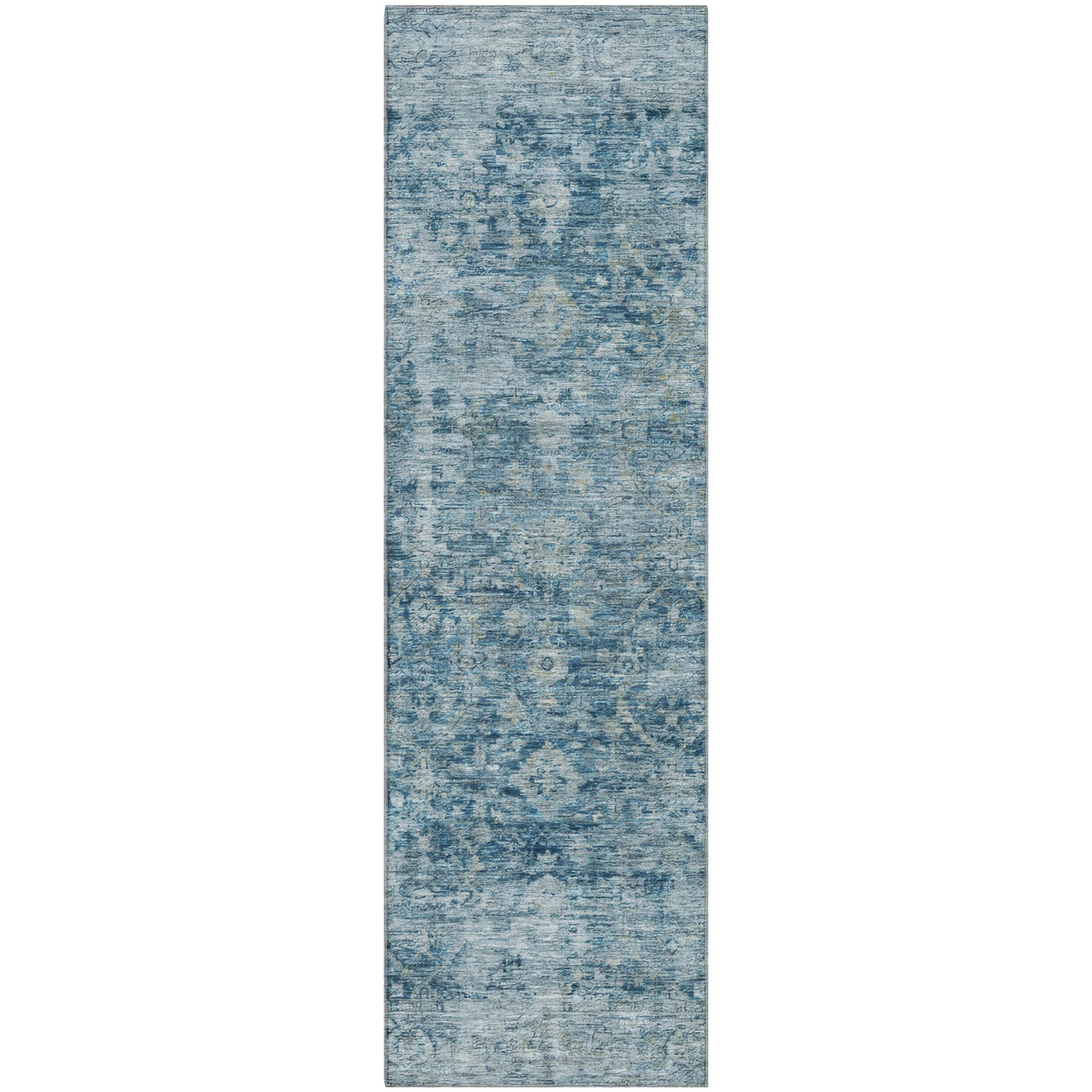 Bern Machine Washable Traditional Blue Rug 2'3" x 7'6" #shape_Runner
