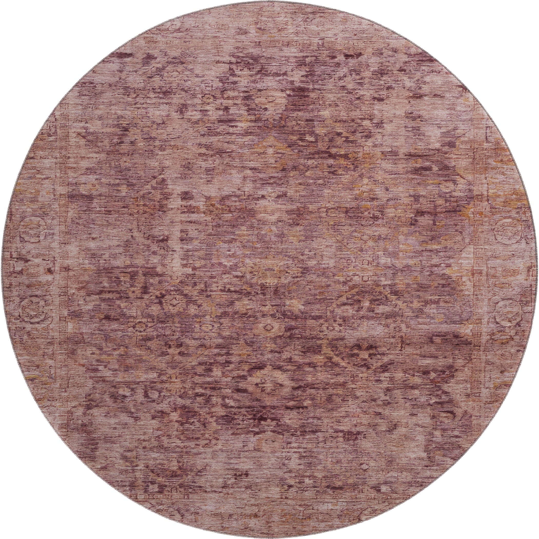 Bern Machine Washable Traditional Merlot Red Rug 8' x 8' #shape_Round