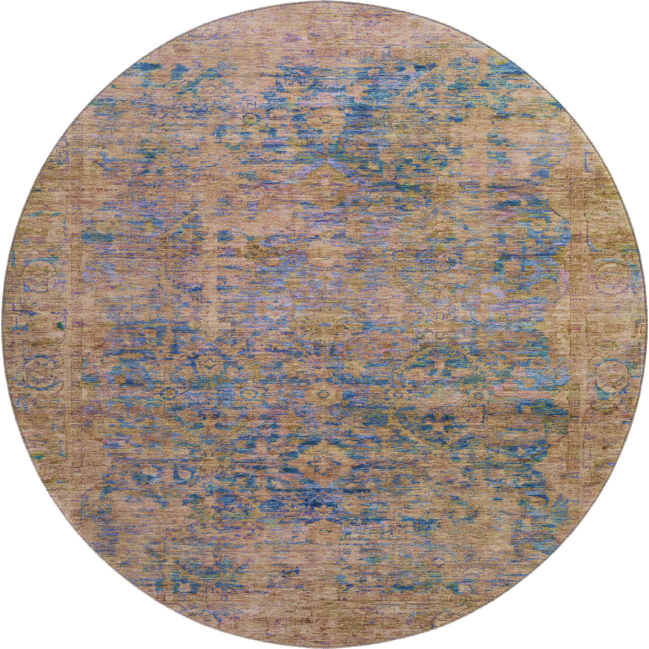 Bern Machine Washable Traditional Navy Blue Rug 8' x 8' #shape_Round